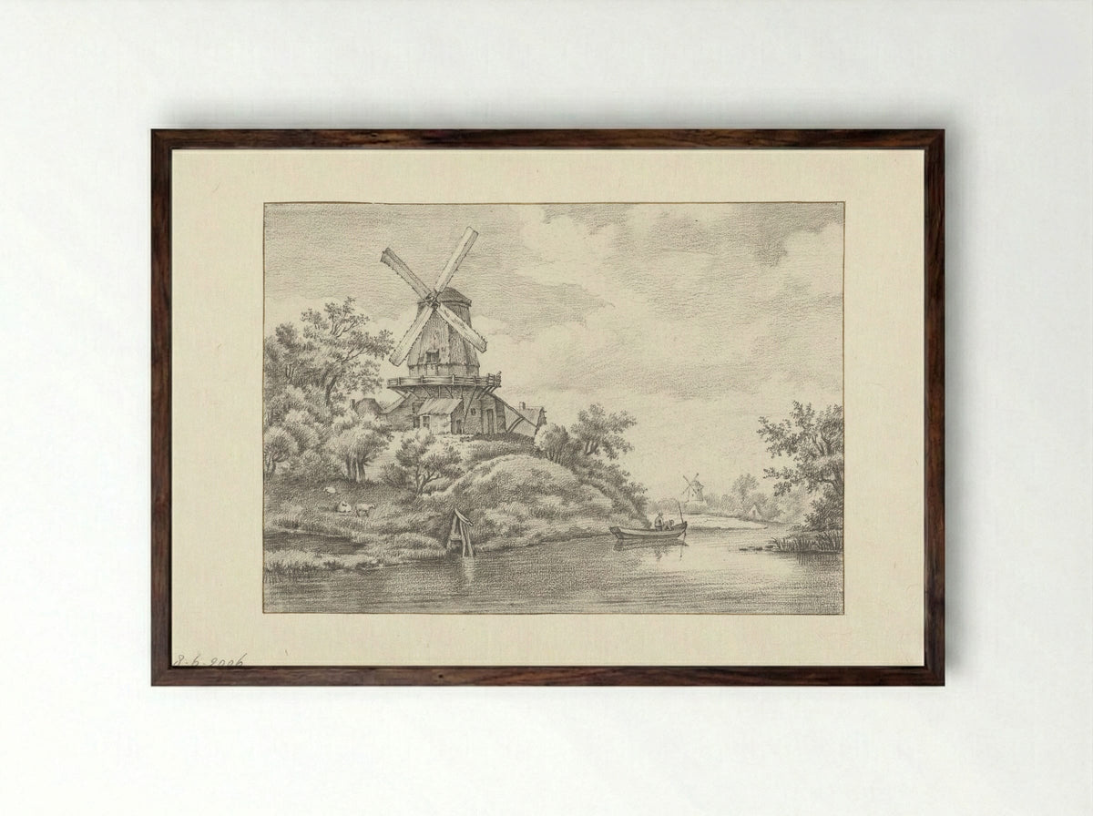 Molen op een stadswal - Gerrit Hulseboom - Framed Print Dark Wood