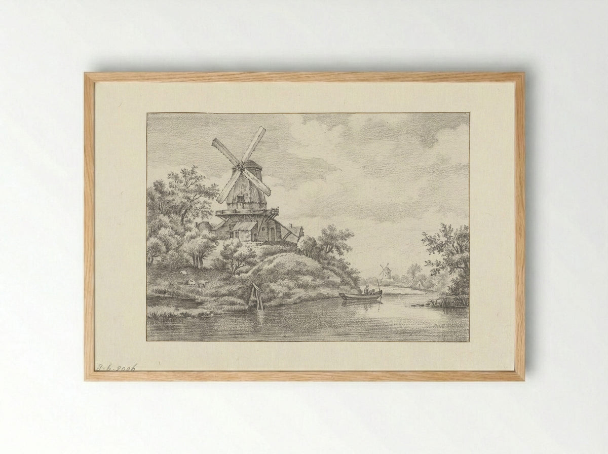 Molen op een stadswal - Gerrit Hulseboom - Framed Print Wood