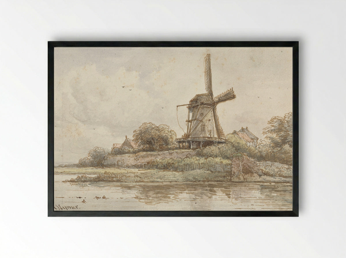 Molen op stadswal - Arnoldus Johannes Eymer - Framed Print Black