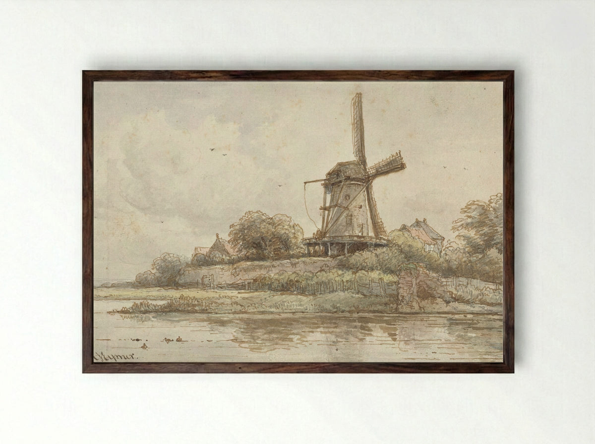 Molen op stadswal - Arnoldus Johannes Eymer - Framed Print Dark Wood