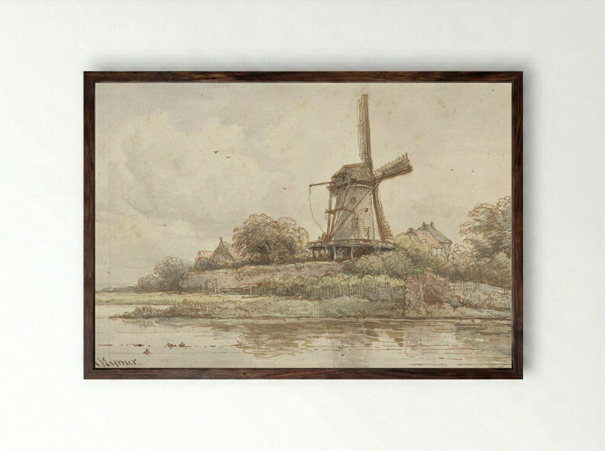 Molen op stadswal - Arnoldus Johannes Eymer - Framed Print Dark Wood