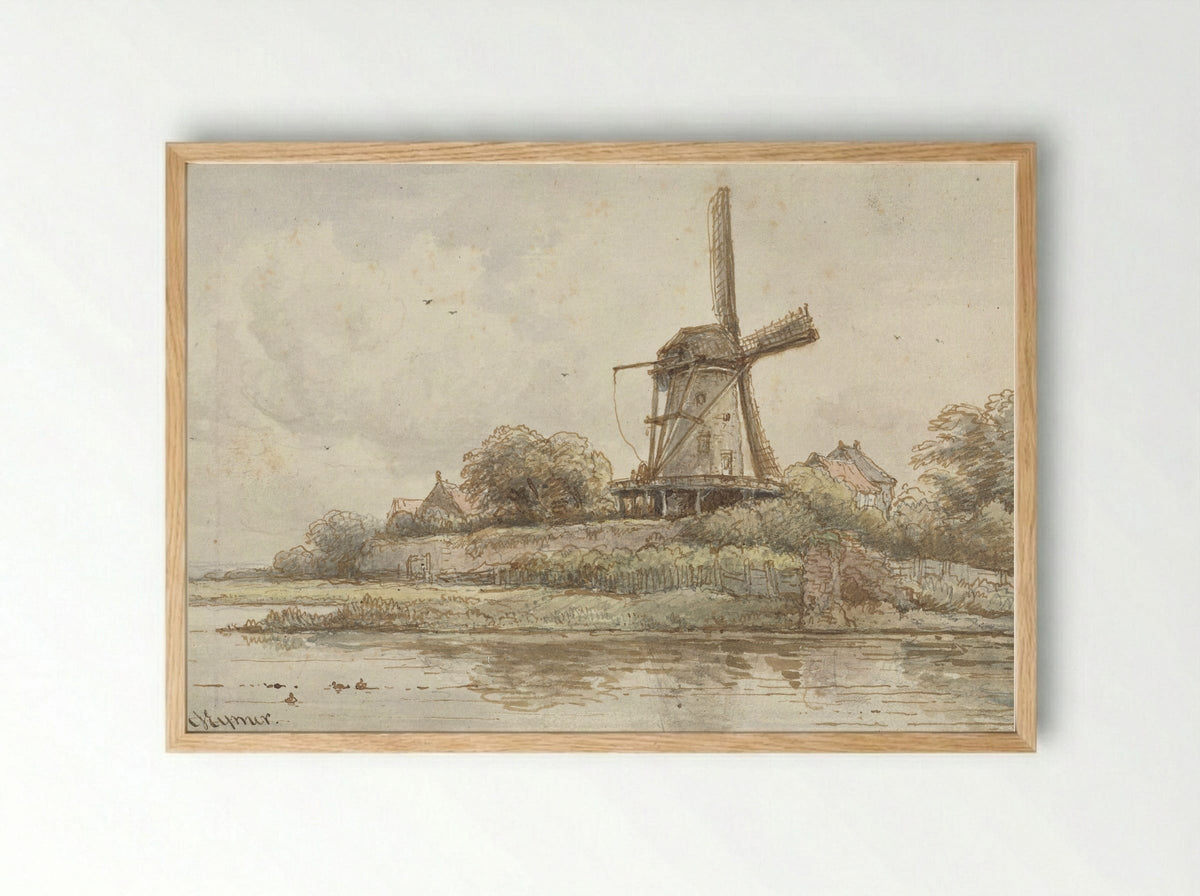 Molen op stadswal - Arnoldus Johannes Eymer - Framed Print Wood