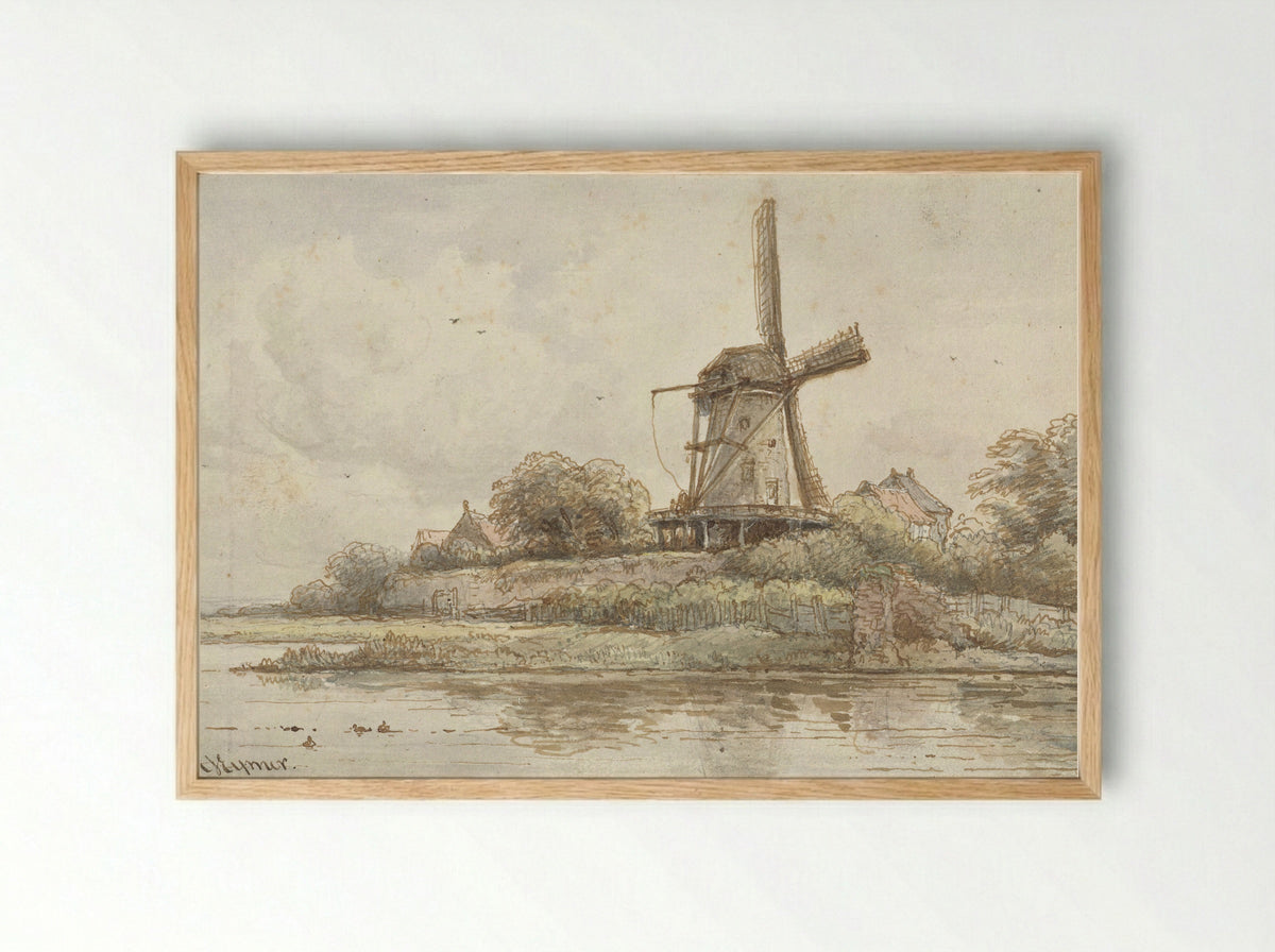Molen op stadswal - Arnoldus Johannes Eymer - Framed Print Wood
