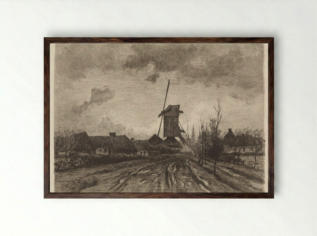 Molen te Barneveld - Willem Oppenoorth - Framed Print Dark Wood