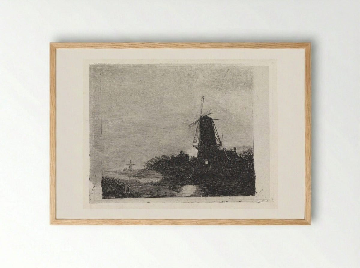 Molens aan een vaart - Johan Philip van der Kellen - Framed Print Wood