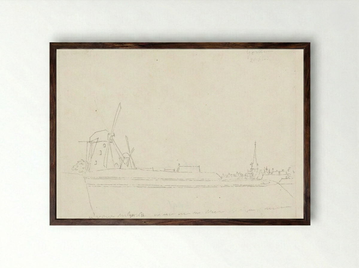 Molens op de stadswallen van Gorinchem - Cornelis Pronk - Framed Print Dark Wood