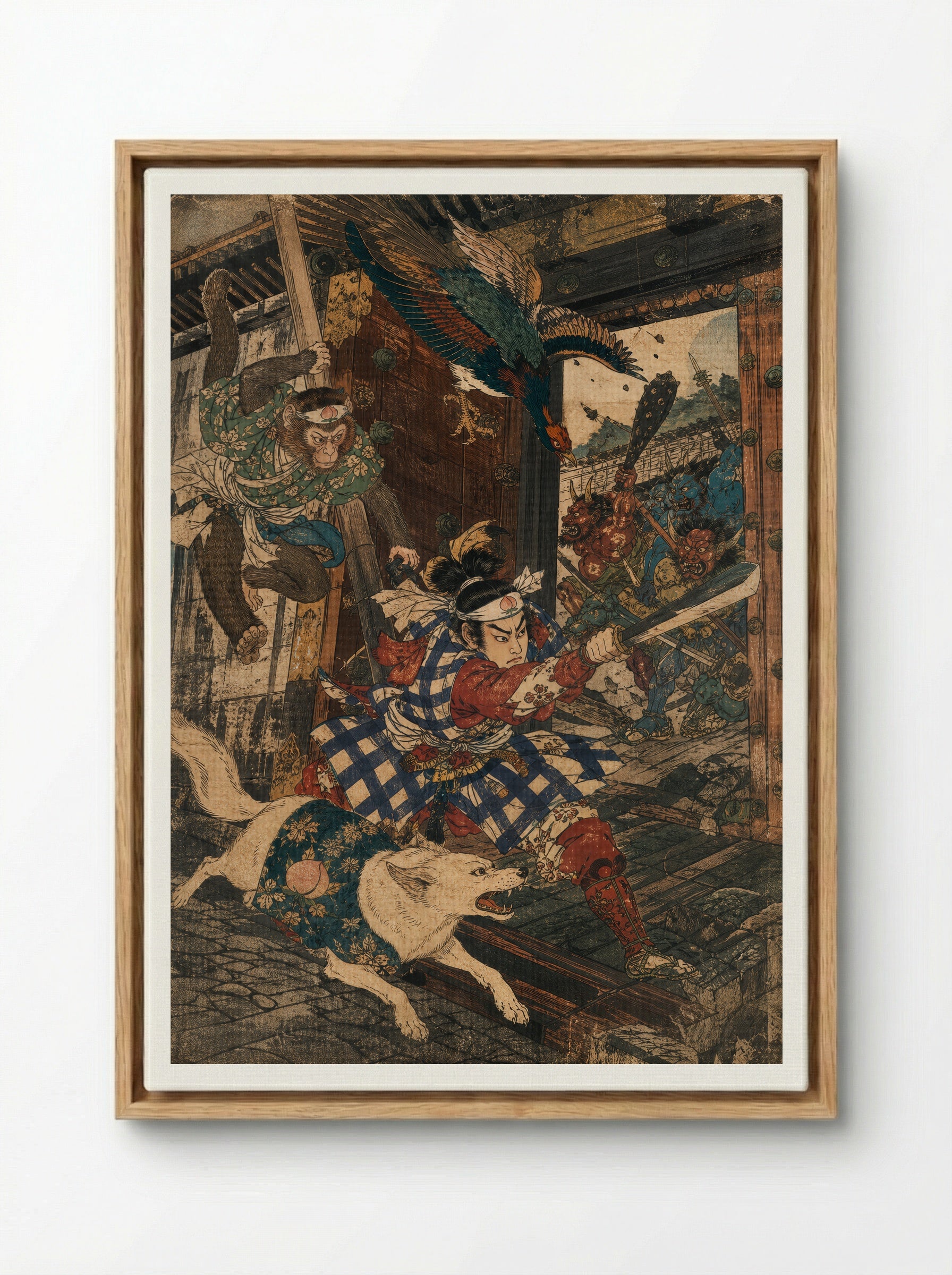 Momotaro and Oni Island: The Gate Gives Way - Framed Canvas Wood