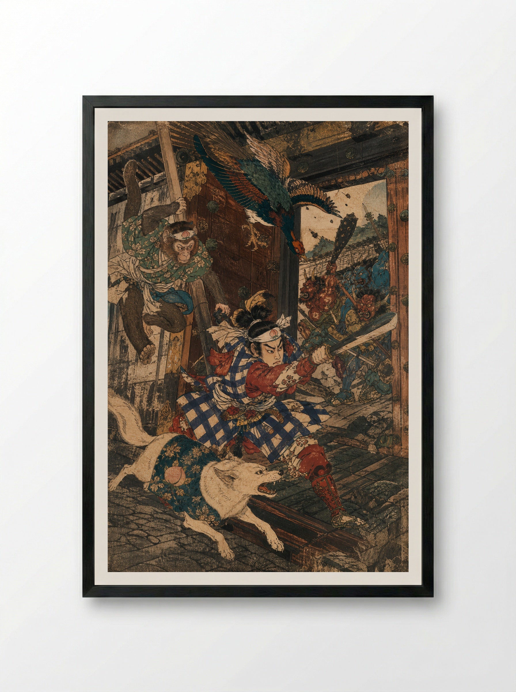 Momotaro and Oni Island: The Gate Gives Way - Framed Print Black