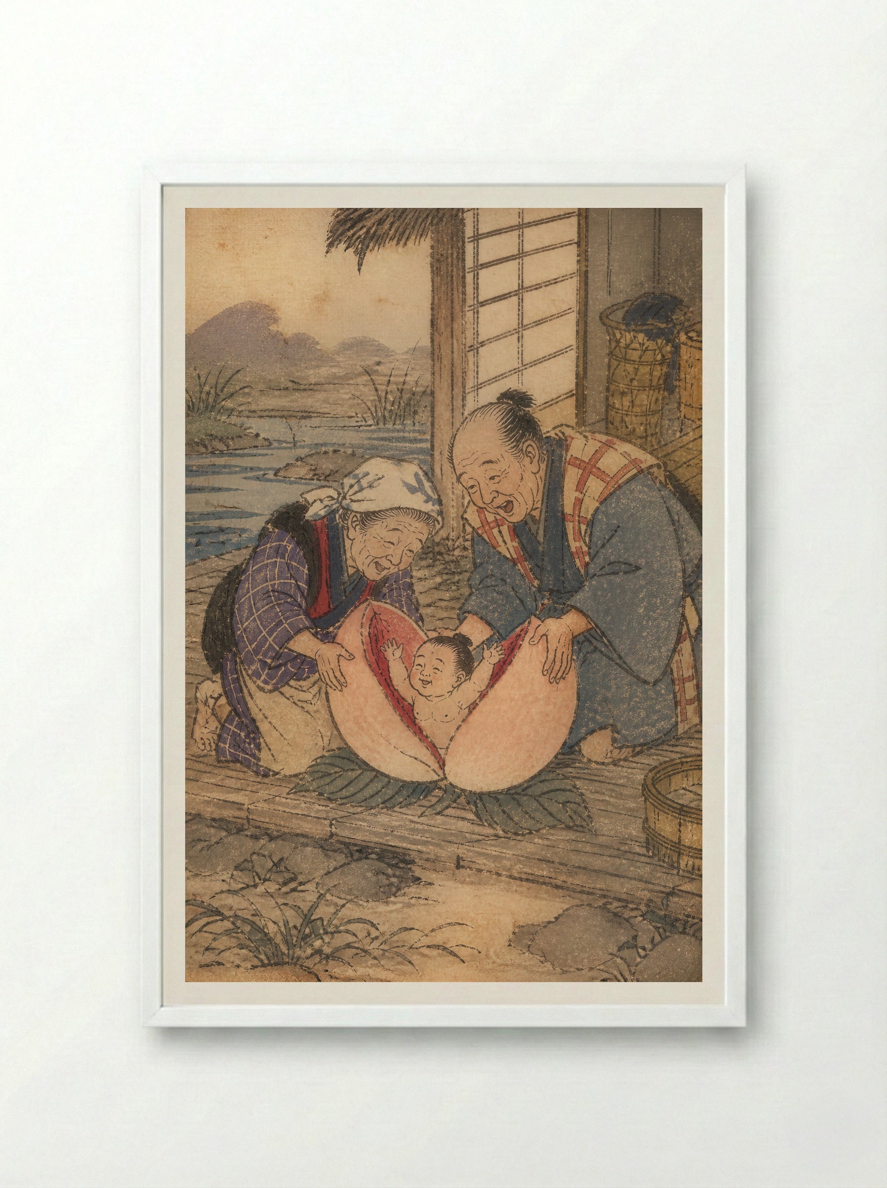 Momotaro and Oni Island: The Peach Opens - Framed Print White