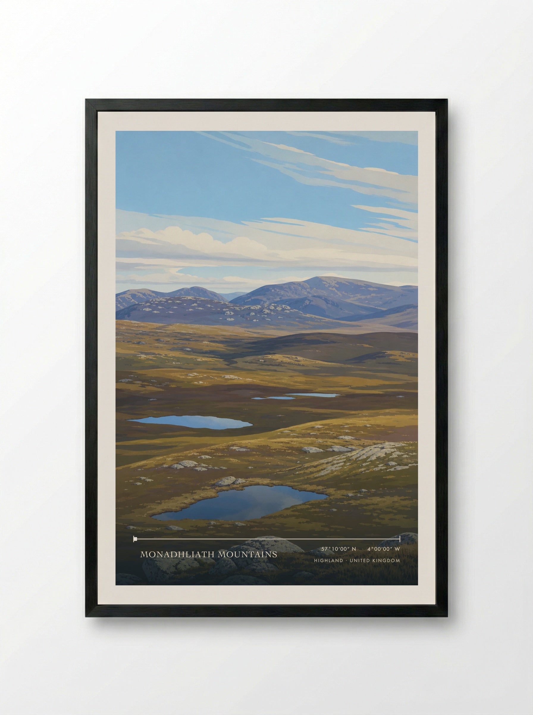 Monadhliath Mountains Highland United Kingdom Travel Poster - Framed Print Black