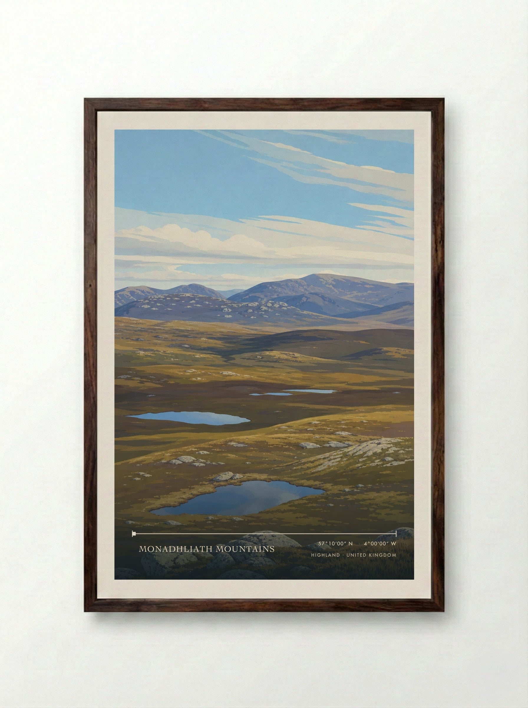 Monadhliath Mountains Highland United Kingdom Travel Poster - Framed Print Dark Wood