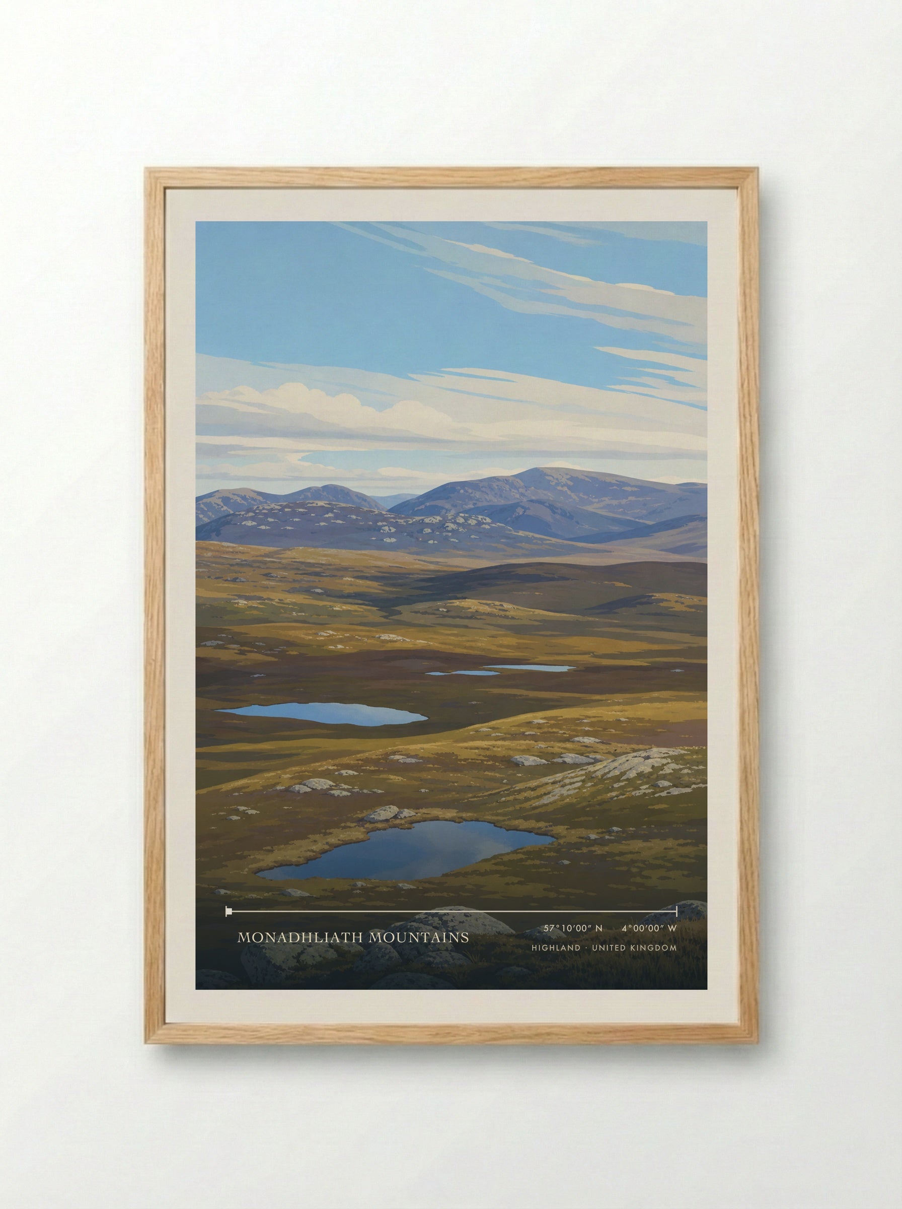 Monadhliath Mountains Highland United Kingdom Travel Poster - Framed Print Wood