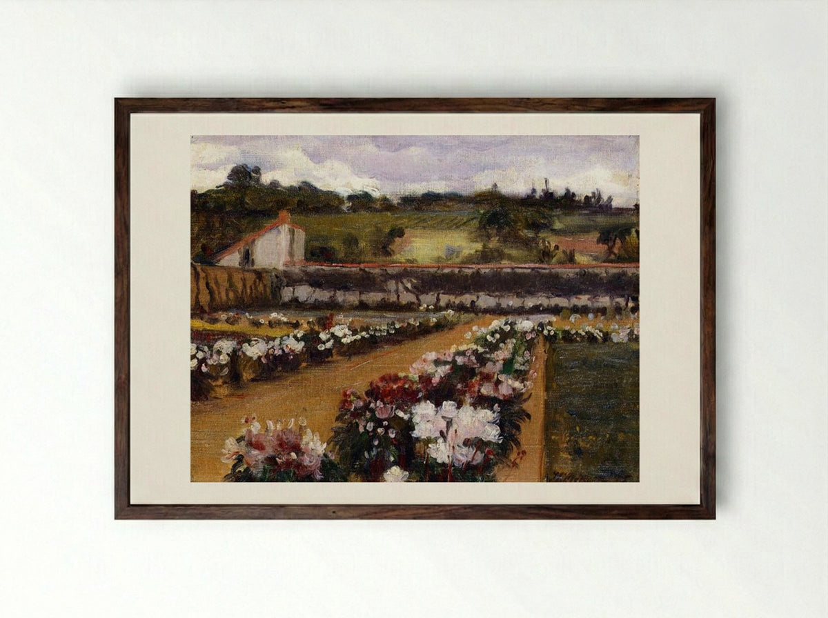 Monet's Formal Garden - Willard Metcalf - Framed Print Dark Wood
