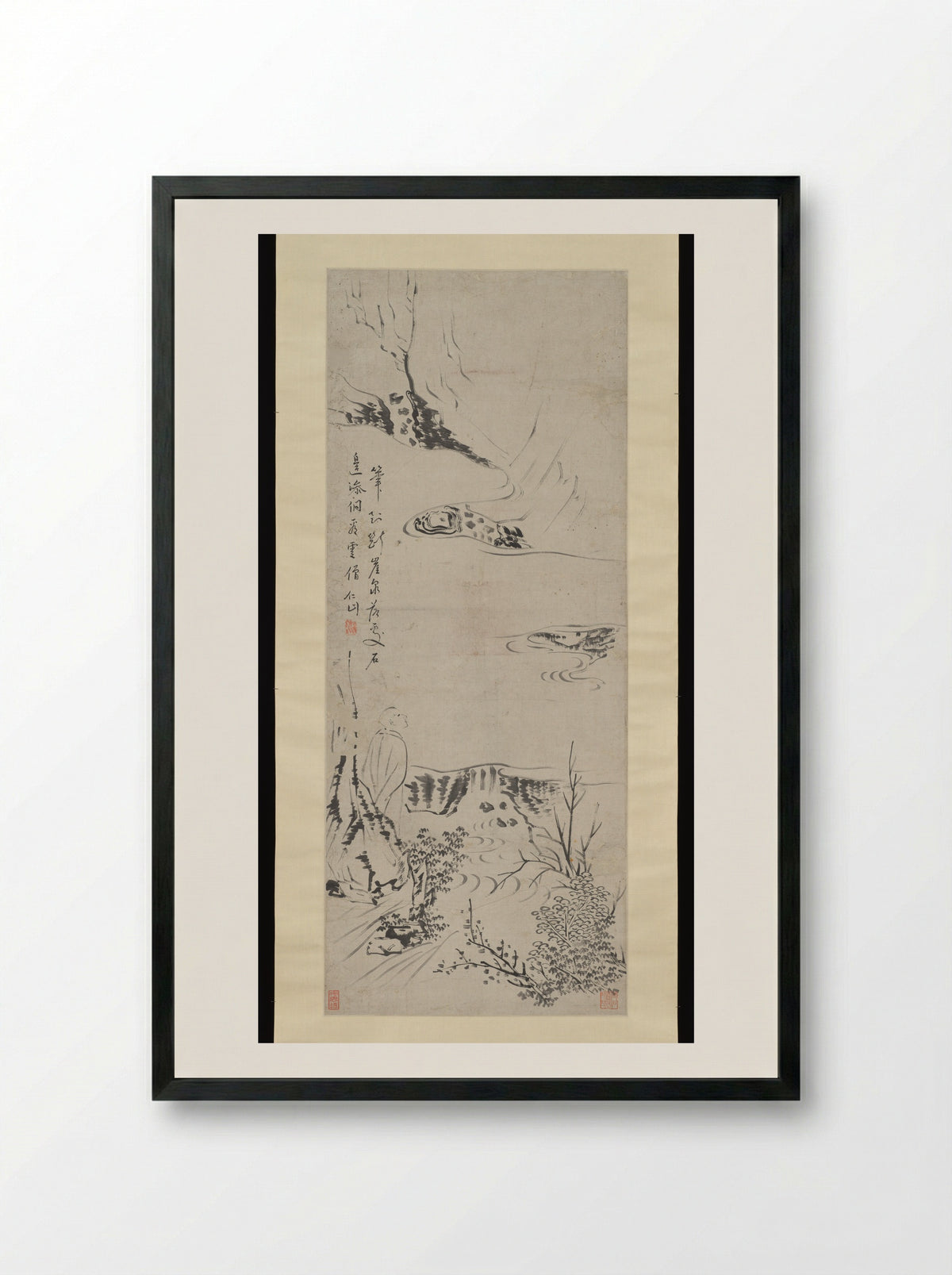 Monk Gazing at Clouds - Su Renshan - Framed Print Black