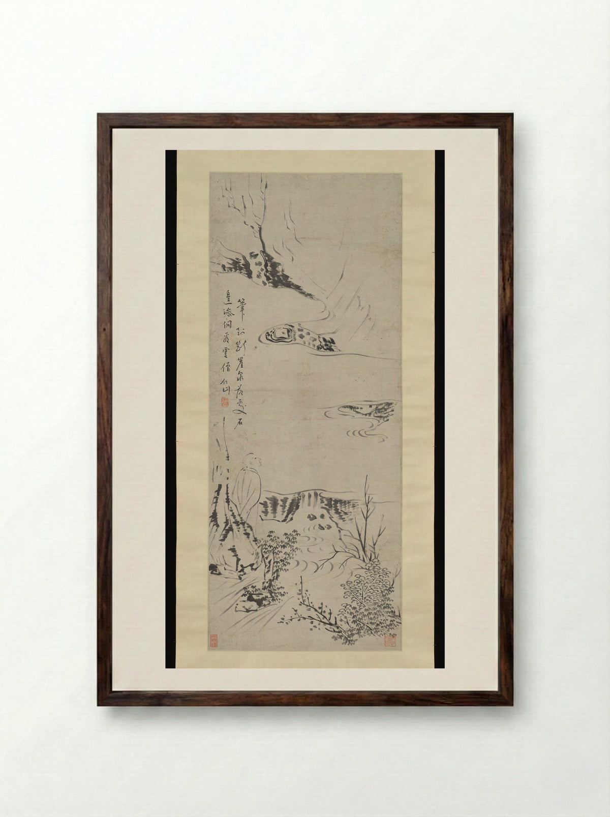 Monk Gazing at Clouds - Su Renshan - Framed Print Dark Wood