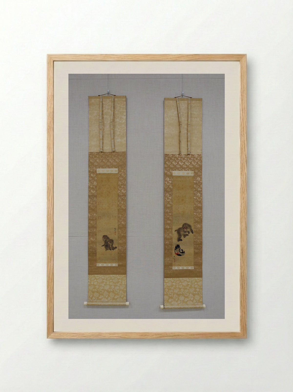 Monkey (Pair of Hanging Scrolls) - Mori Sosen - Framed Print Wood