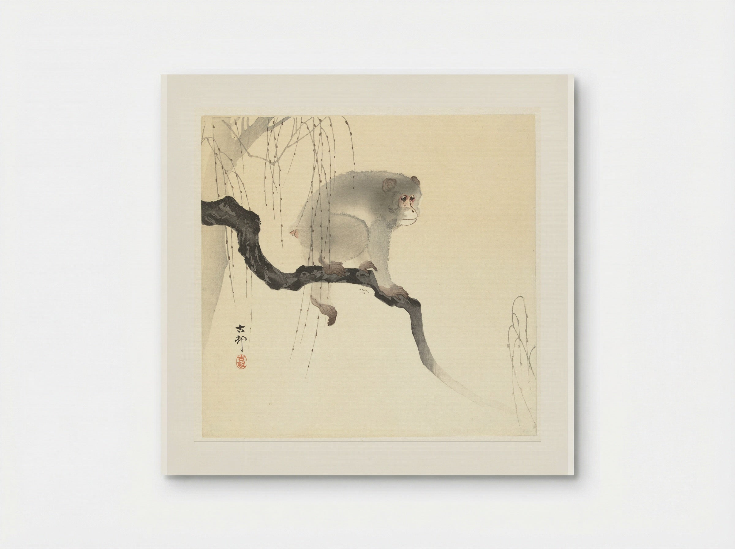 Monkey on a Willow Branch - Matsuki Heikichi - Poster