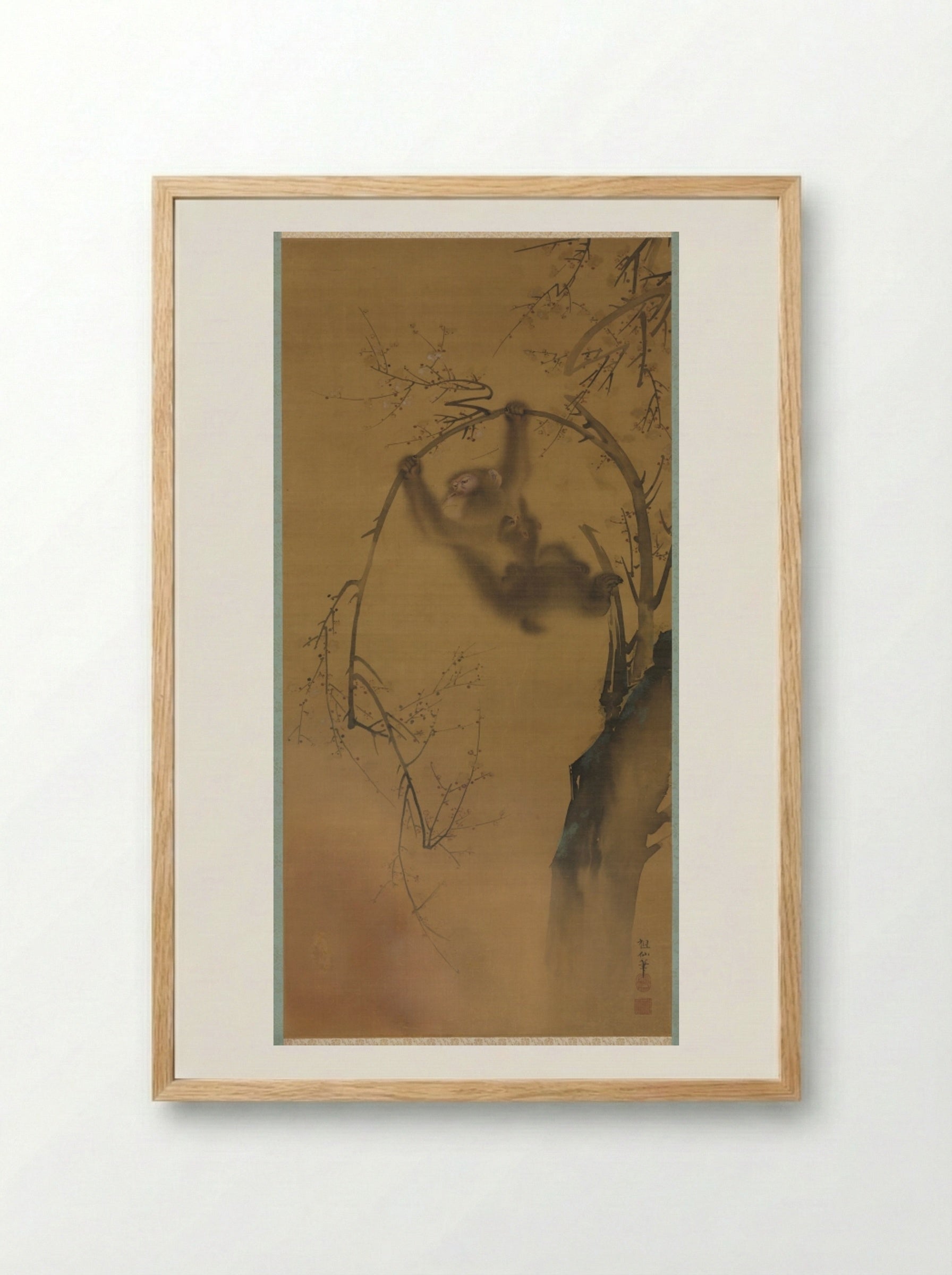 Monkeys in a Cherry Tree - Mori Sosen - Framed Print Wood