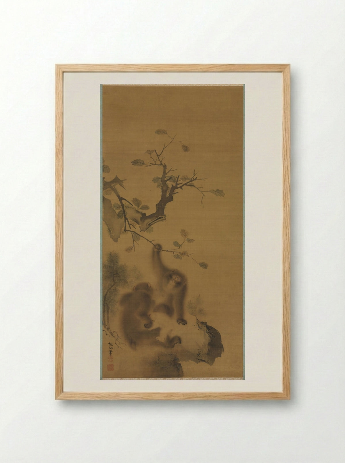 Monkeys on a Rock Ledge - Mori Sosen - Framed Print Wood