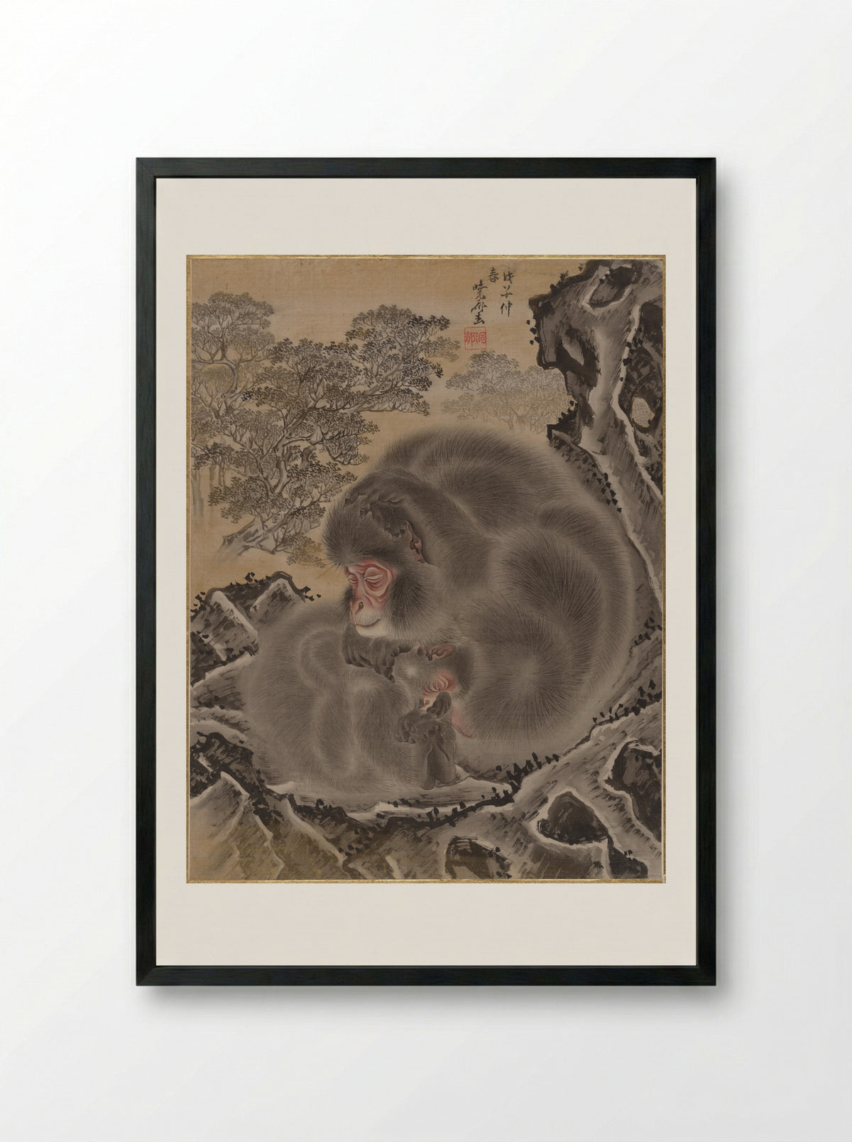 Monkeys - Kawanabe Kyōsai - Framed Print Black