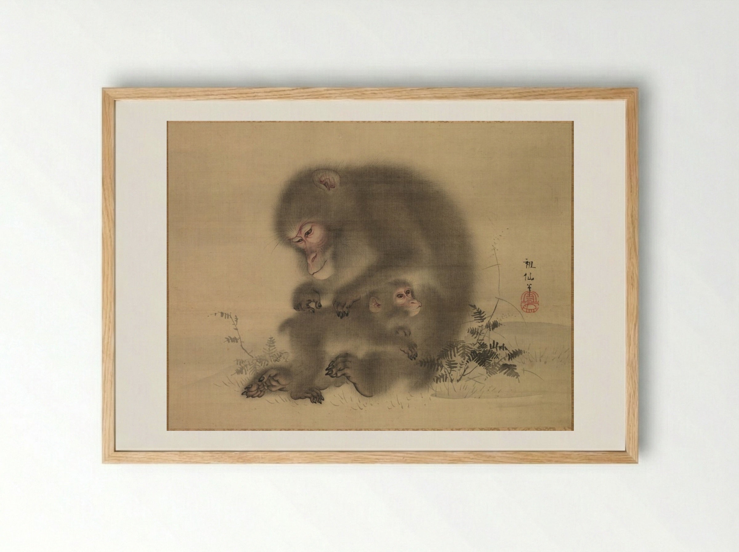 Monkeys - Mori Sosen - Framed Print Wood