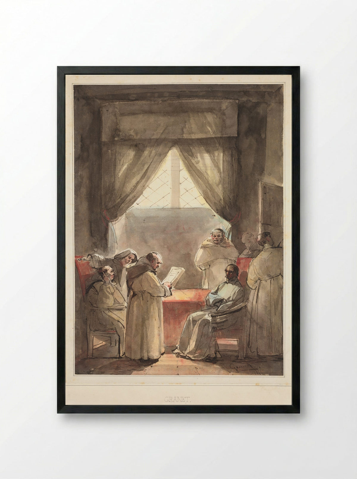 Monks in a Cloister - François-Marius Granet - Framed Print Black