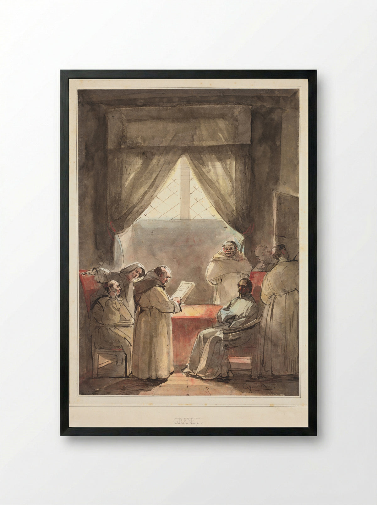 Monks in a Cloister - François-Marius Granet - Framed Print Black