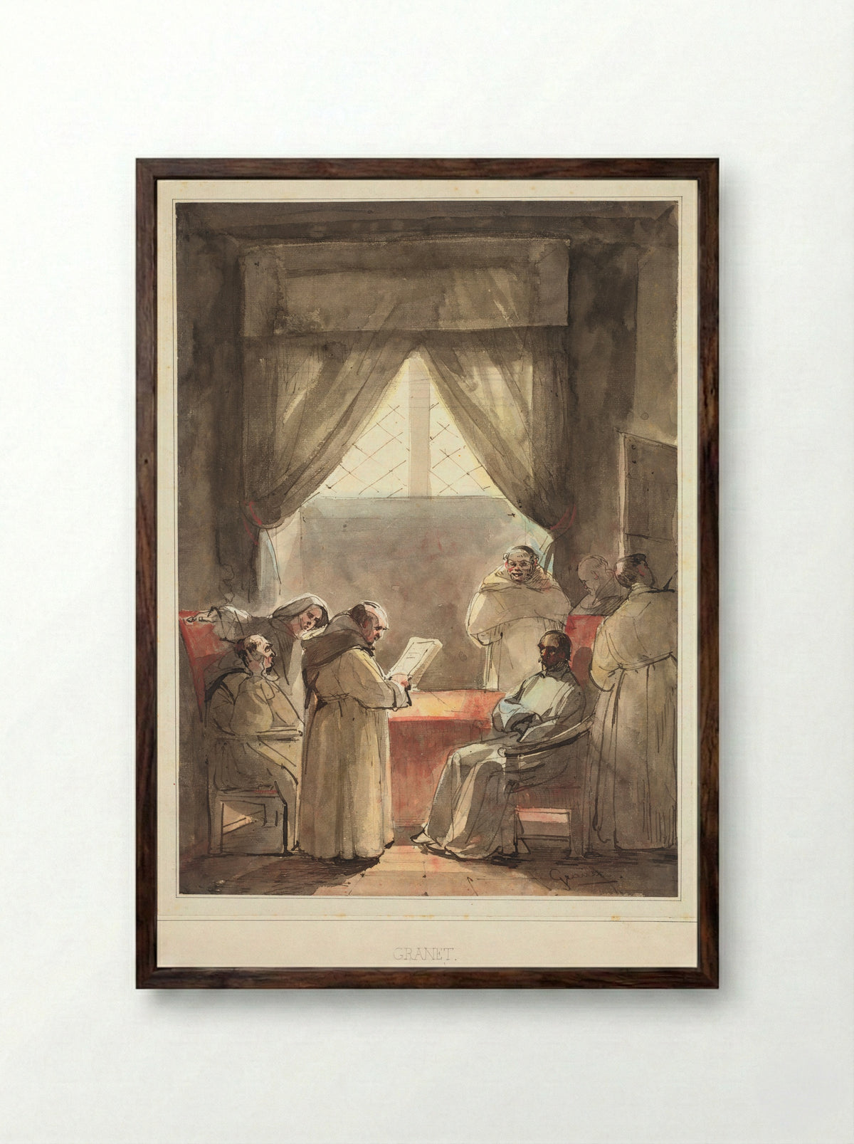 Monks in a Cloister - François-Marius Granet - Framed Print Dark Wood