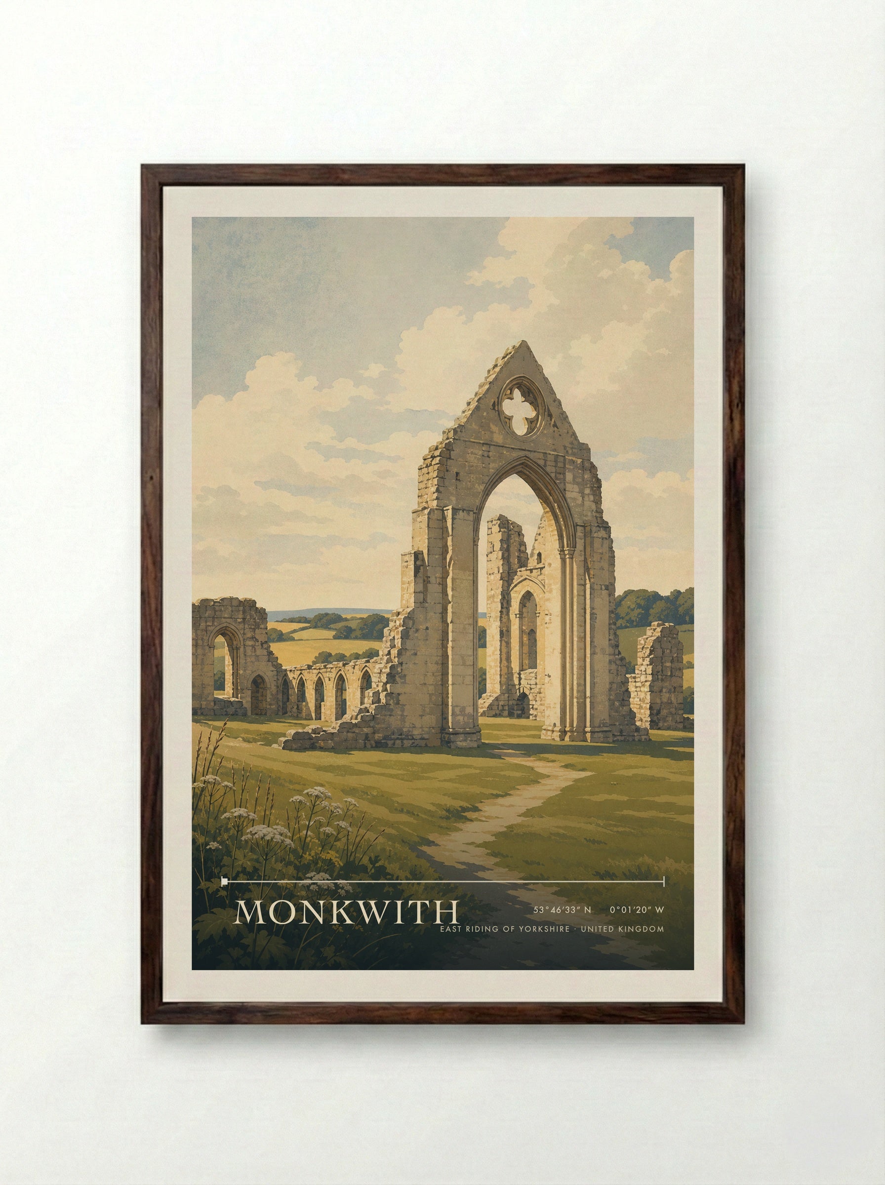 Monkwith East Riding of Yorkshire United Kingdom Travel Poster - Framed Print Dark Wood