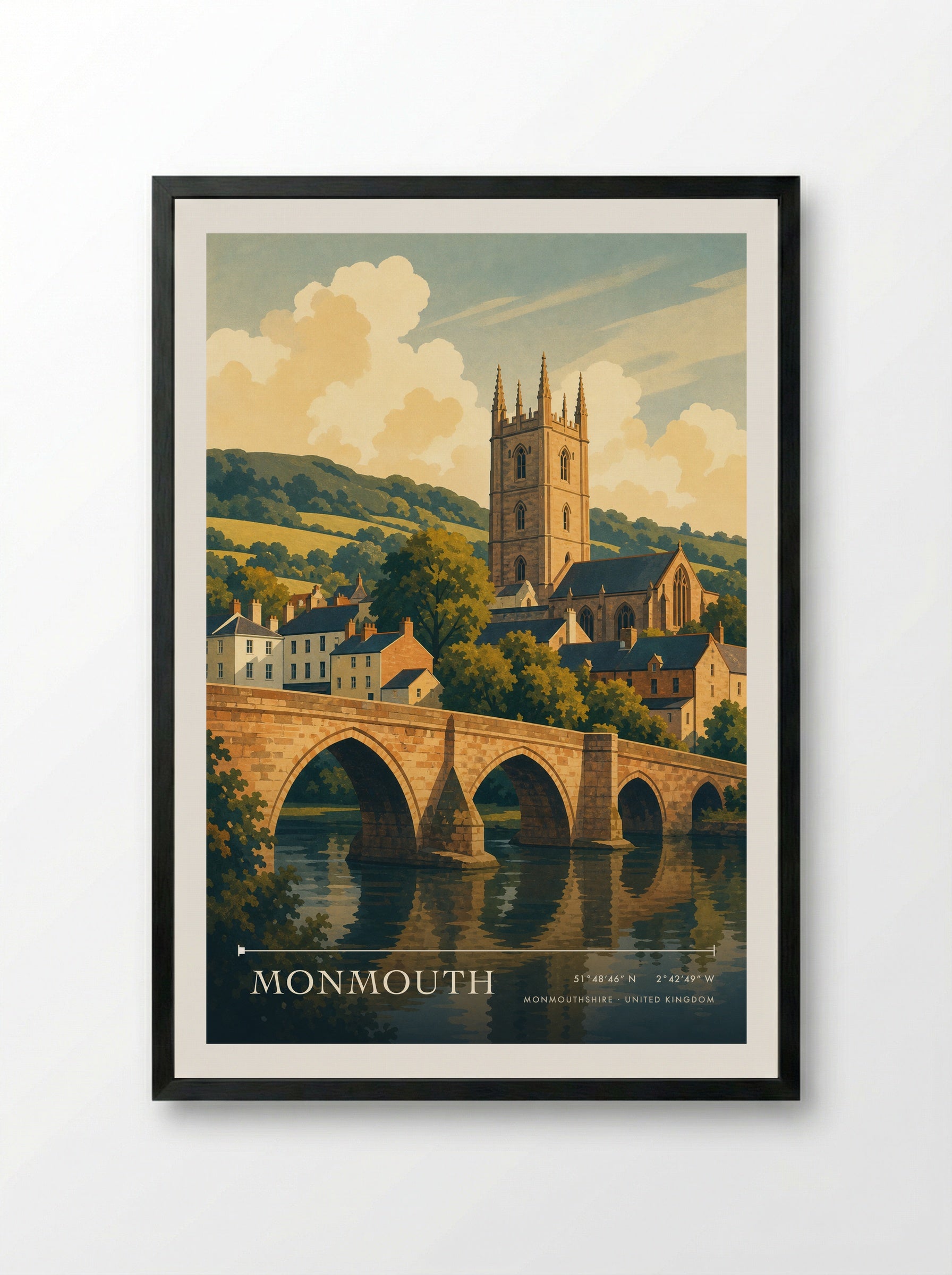 Monmouth Monmouthshire United Kingdom Travel Poster - Framed Print Black