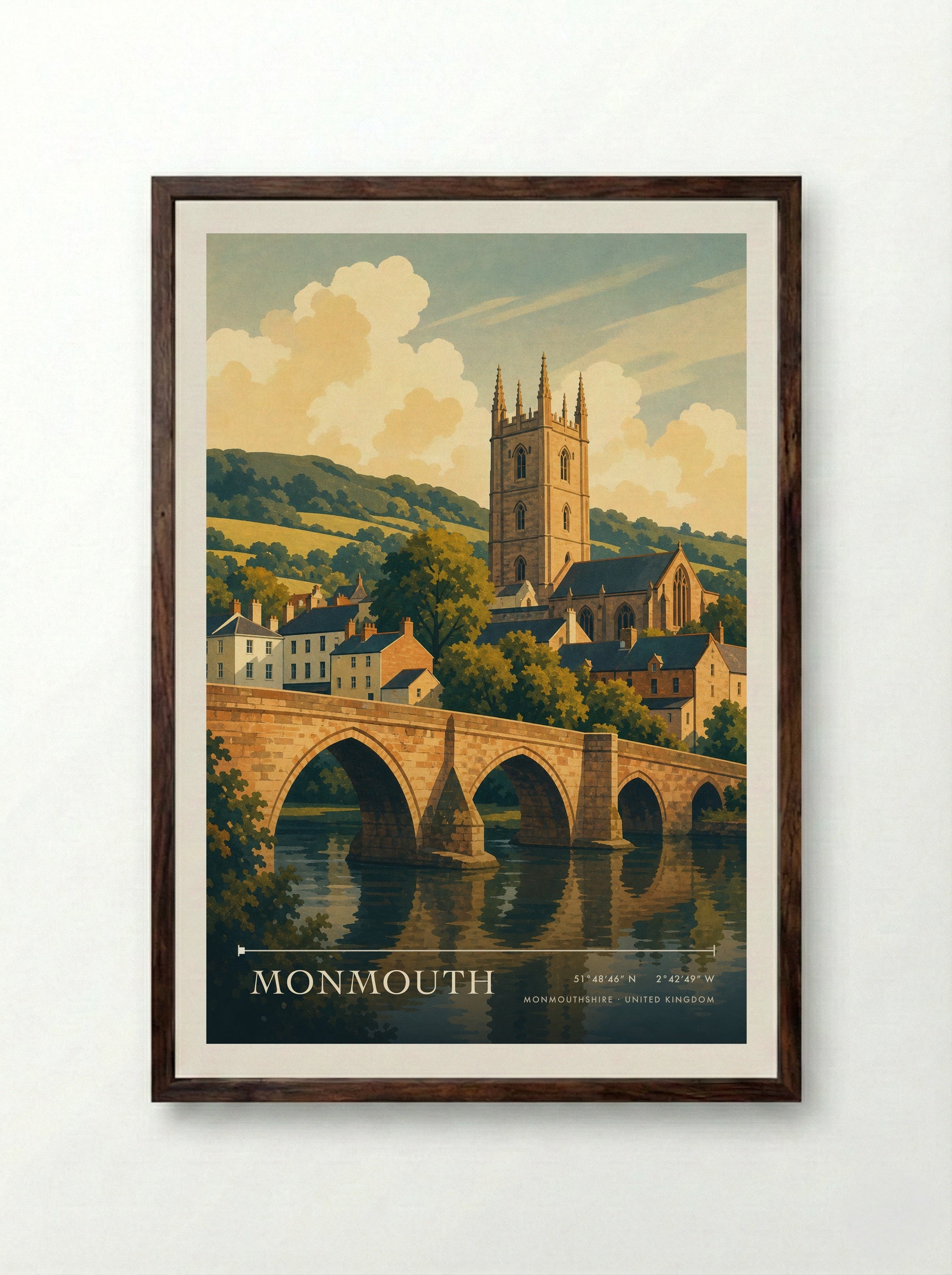 Monmouth Monmouthshire United Kingdom Travel Poster - Framed Print Dark Wood