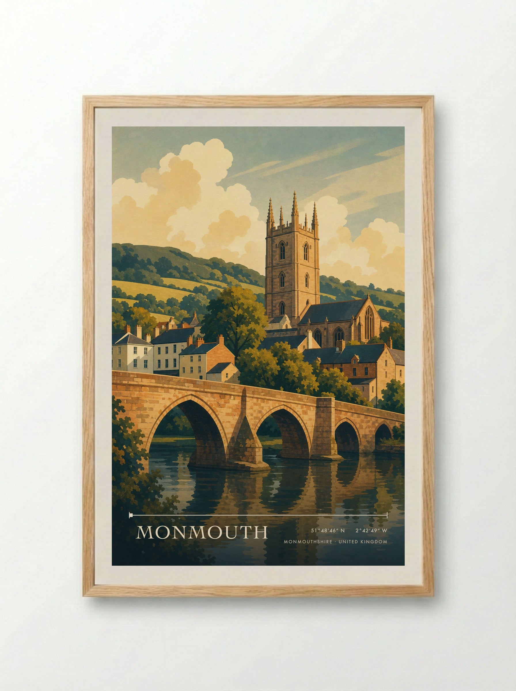 Monmouth Monmouthshire United Kingdom Travel Poster - Framed Print Wood