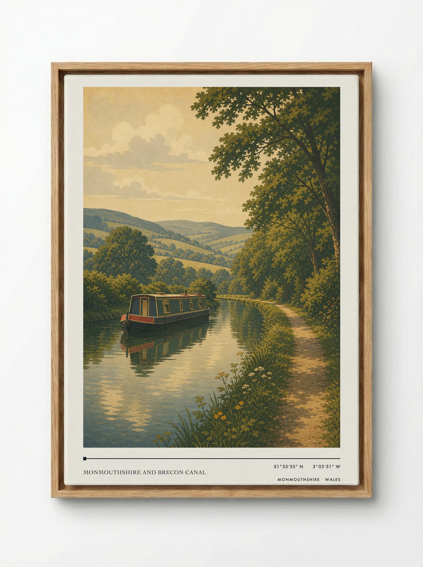 Monmouthshire and Brecon Canal Wales Travel Poster - Framed Canvas Wood