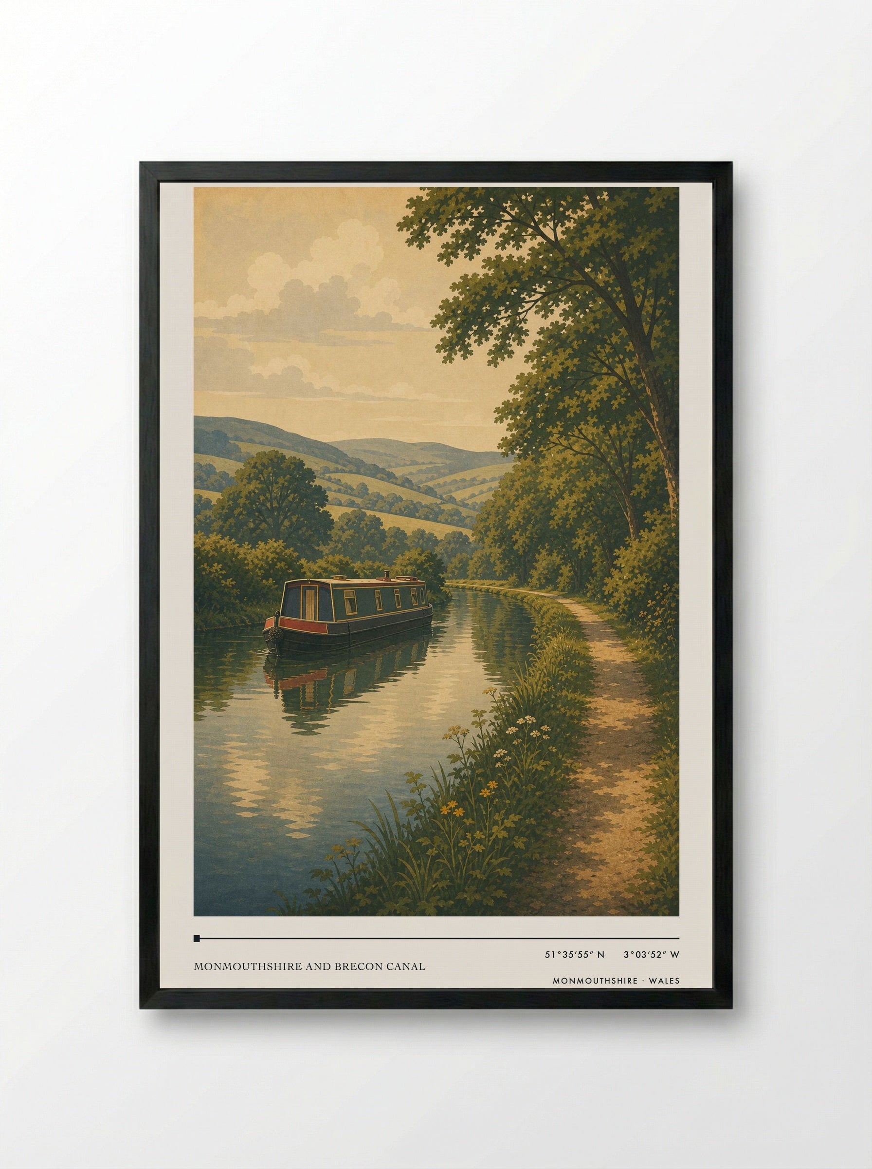 Monmouthshire and Brecon Canal Wales Travel Poster - Framed Print Black