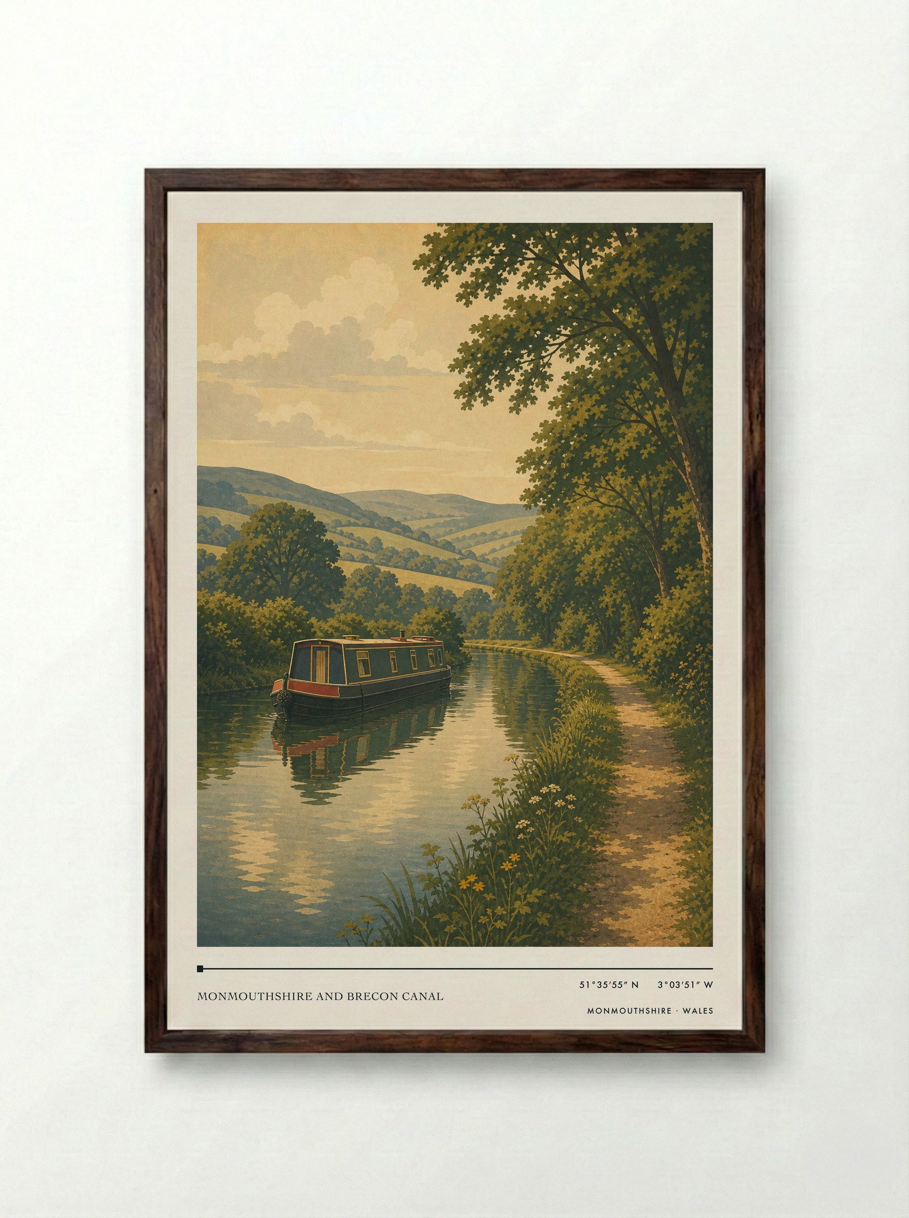 Monmouthshire and Brecon Canal Wales Travel Poster - Framed Print Dark Wood