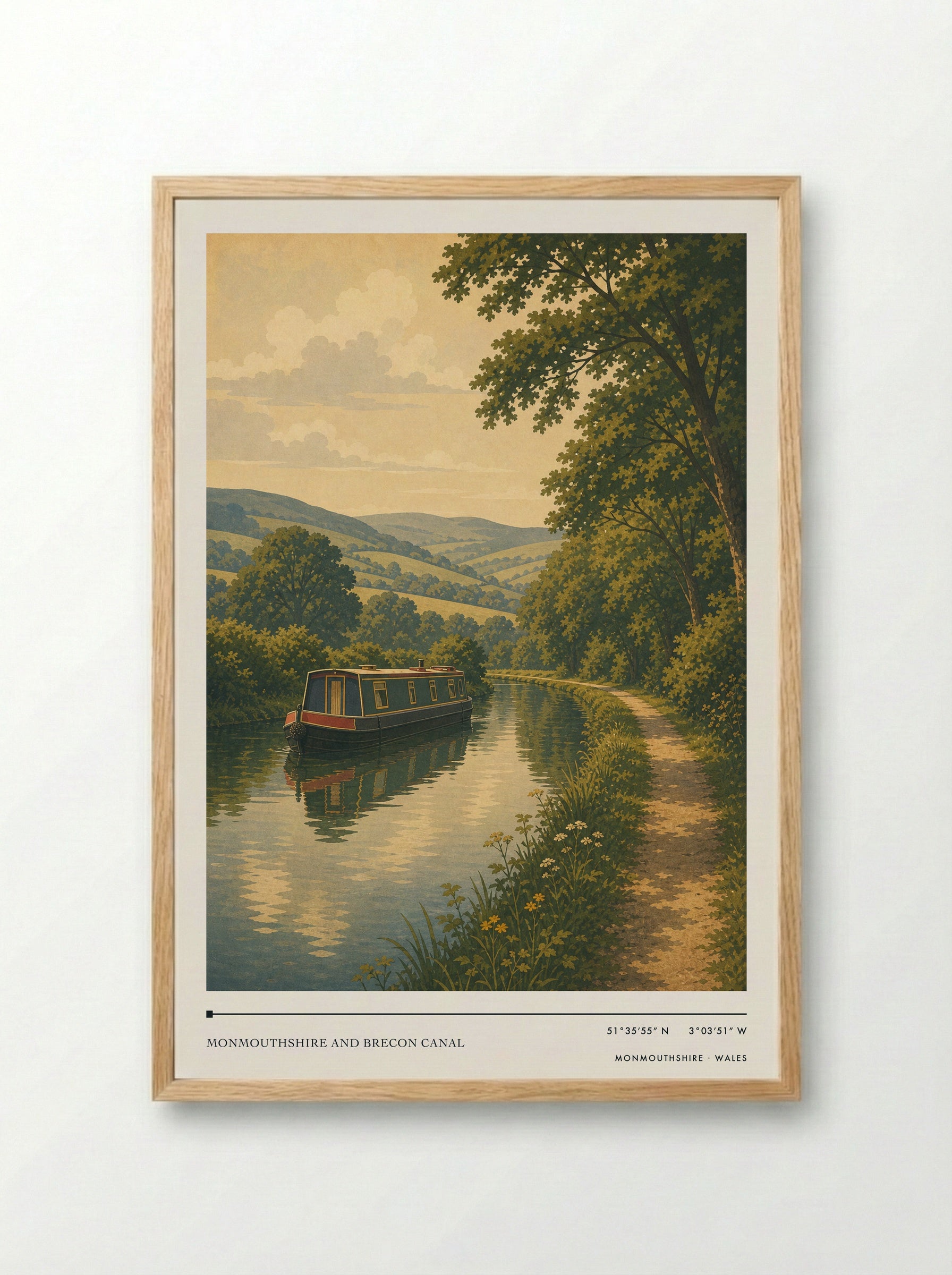 Monmouthshire and Brecon Canal Wales Travel Poster - Framed Print Wood
