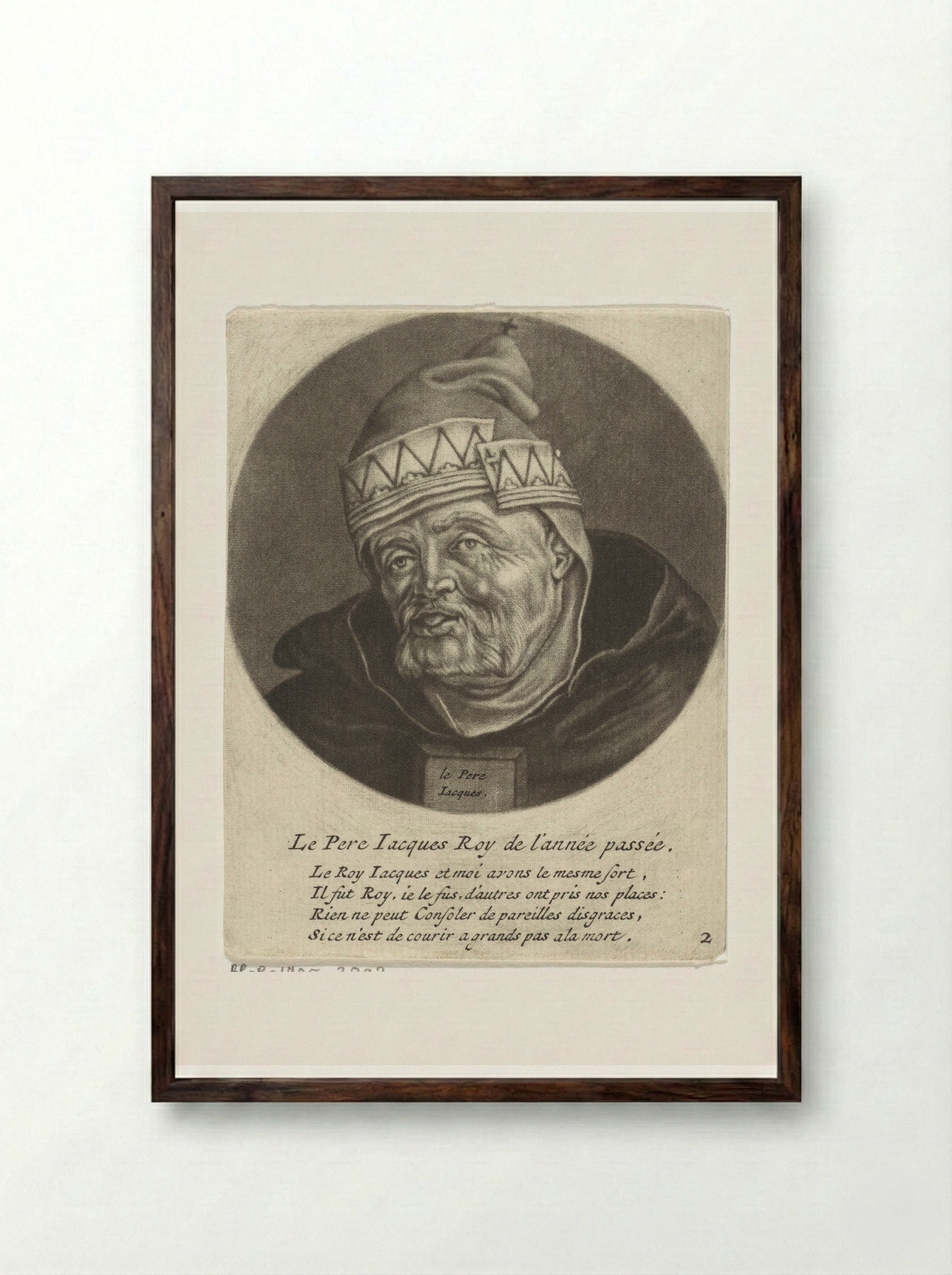 Monnik als koning van het Oude Jaar - Jacob Gole - Framed Print Dark Wood