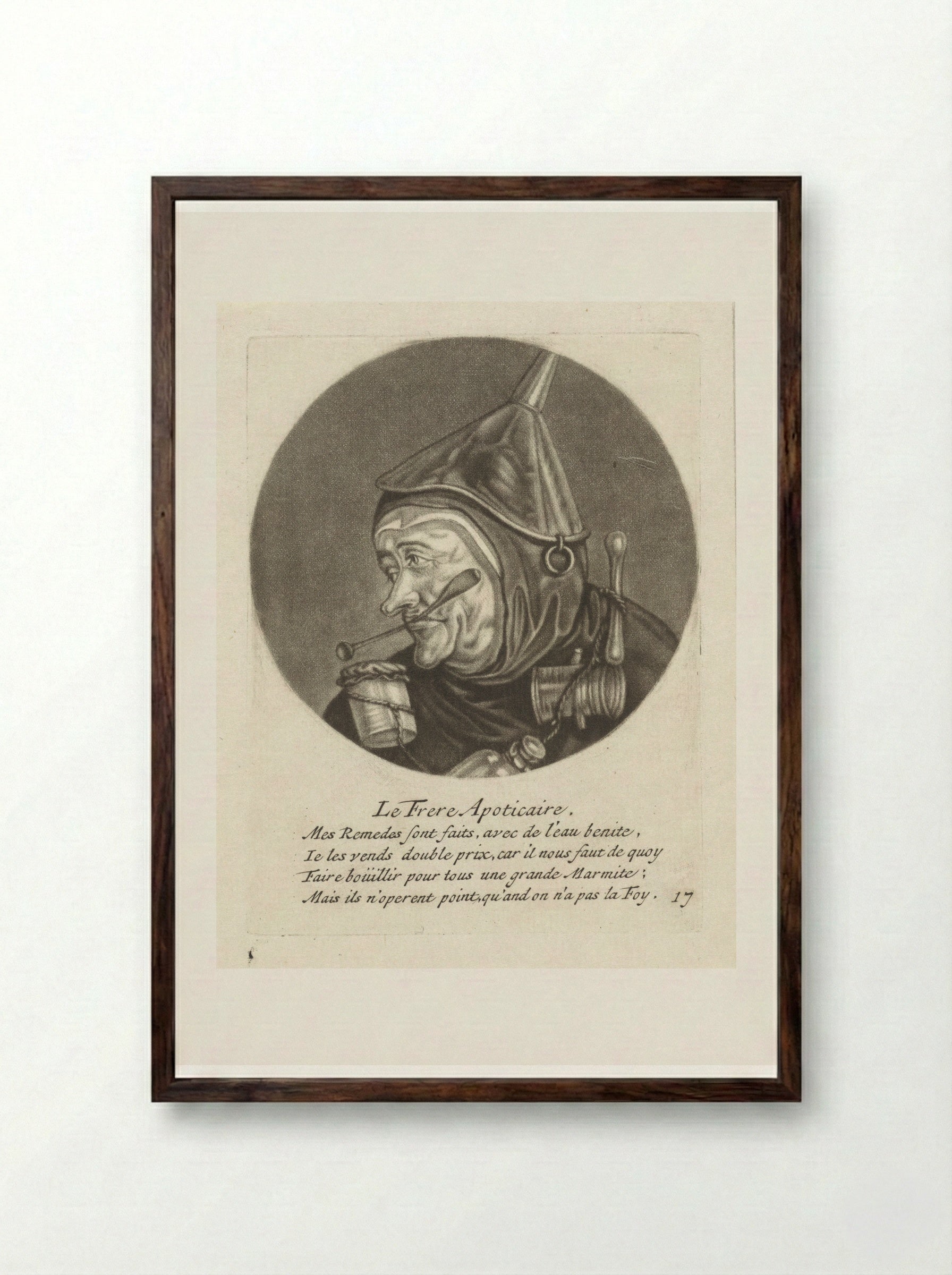 Monnik met apothekersgerei - Jacob Gole - Framed Print Dark Wood