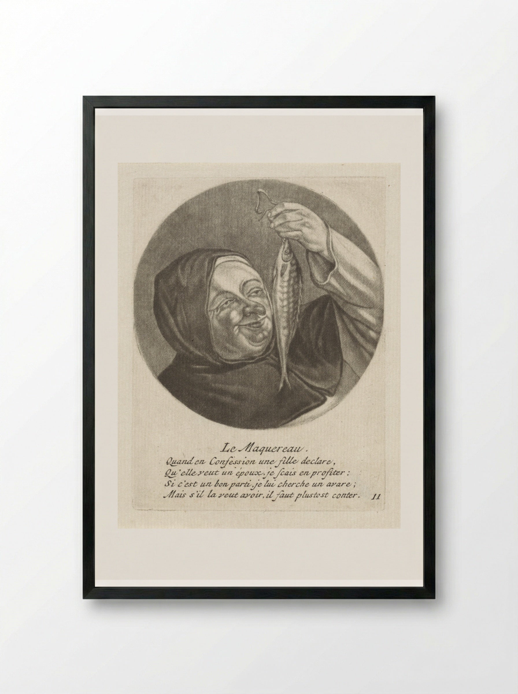 Monnik met een makreel - Jacob Gole - Framed Print Black