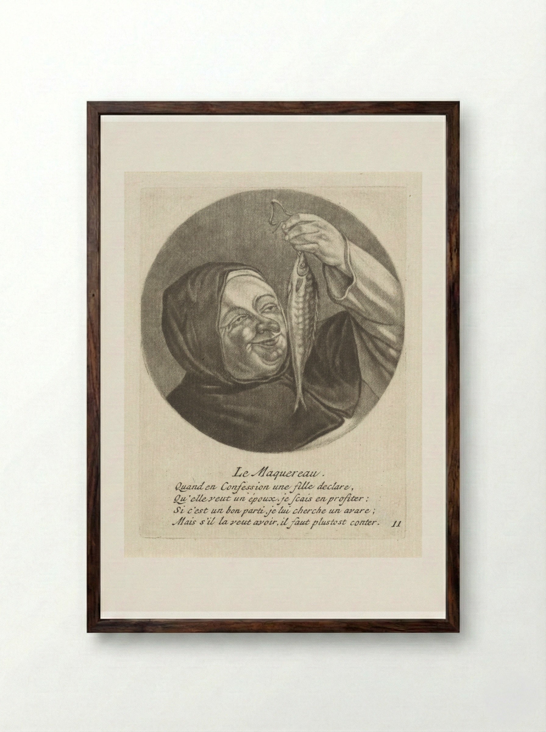 Monnik met een makreel - Jacob Gole - Framed Print Dark Wood