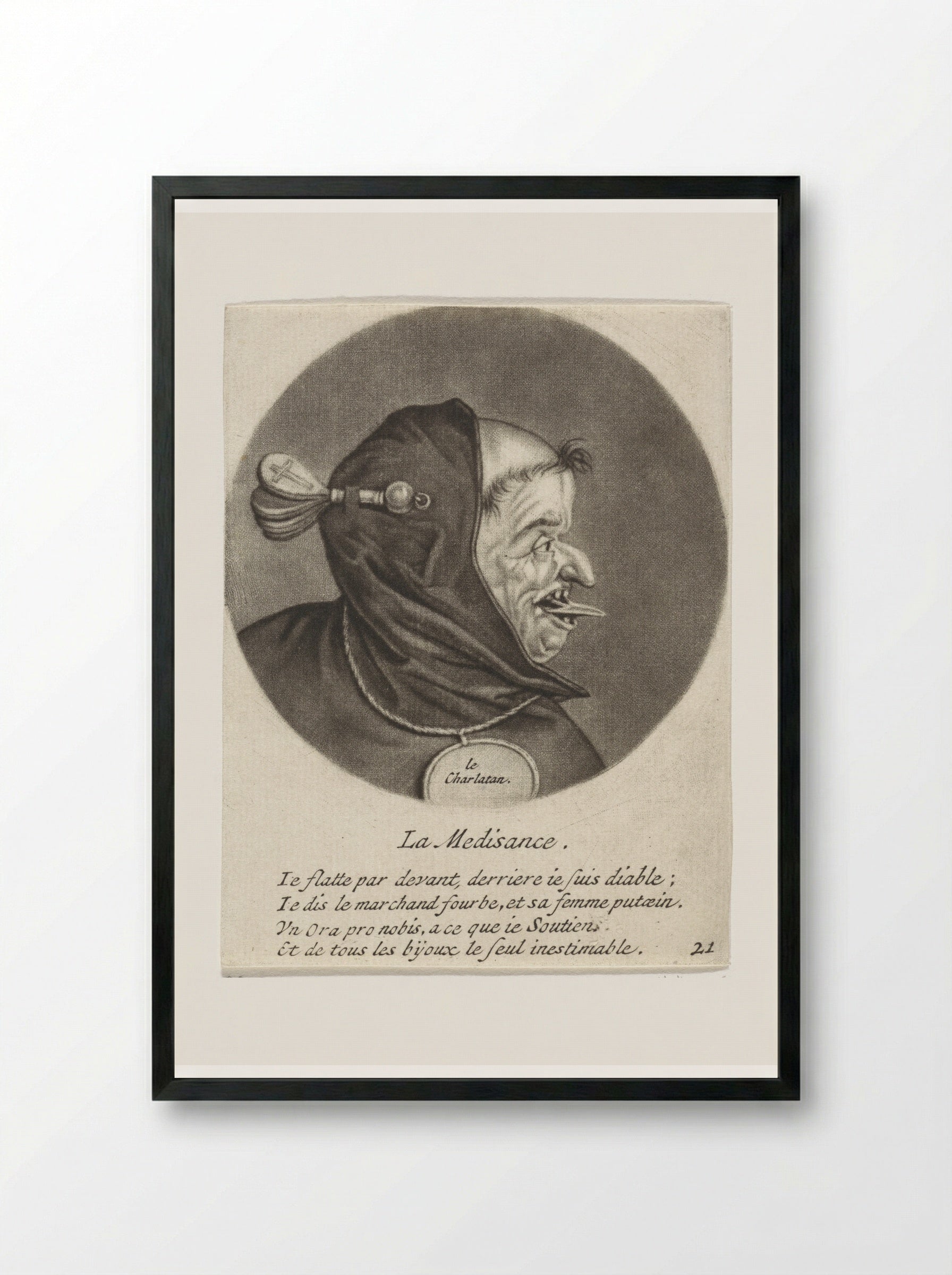 Monnik met uitgestoken tong (La Médisance) - Jacob Gole - Framed Print Black