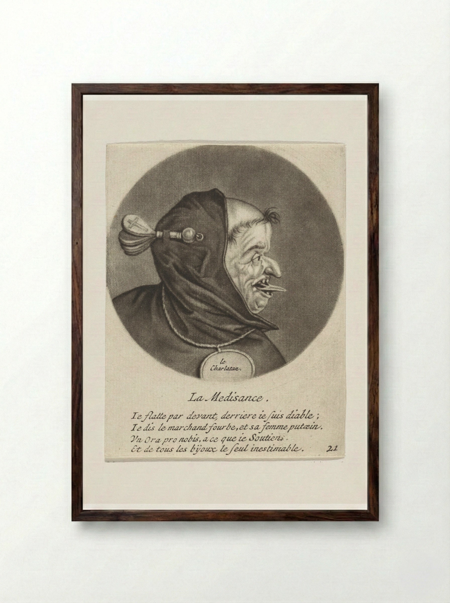Monnik met uitgestoken tong (La Médisance) - Jacob Gole - Framed Print Dark Wood