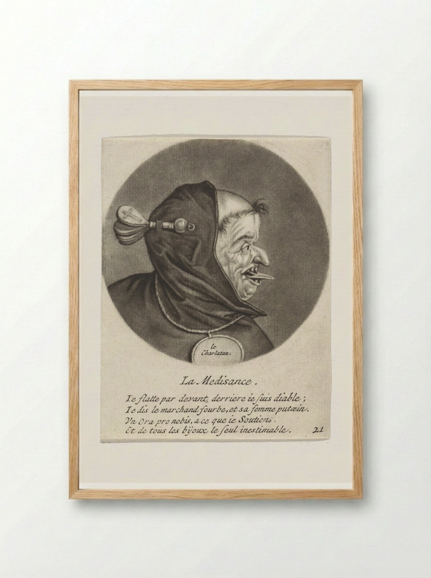 Monnik met uitgestoken tong (La Médisance) - Jacob Gole - Framed Print Wood