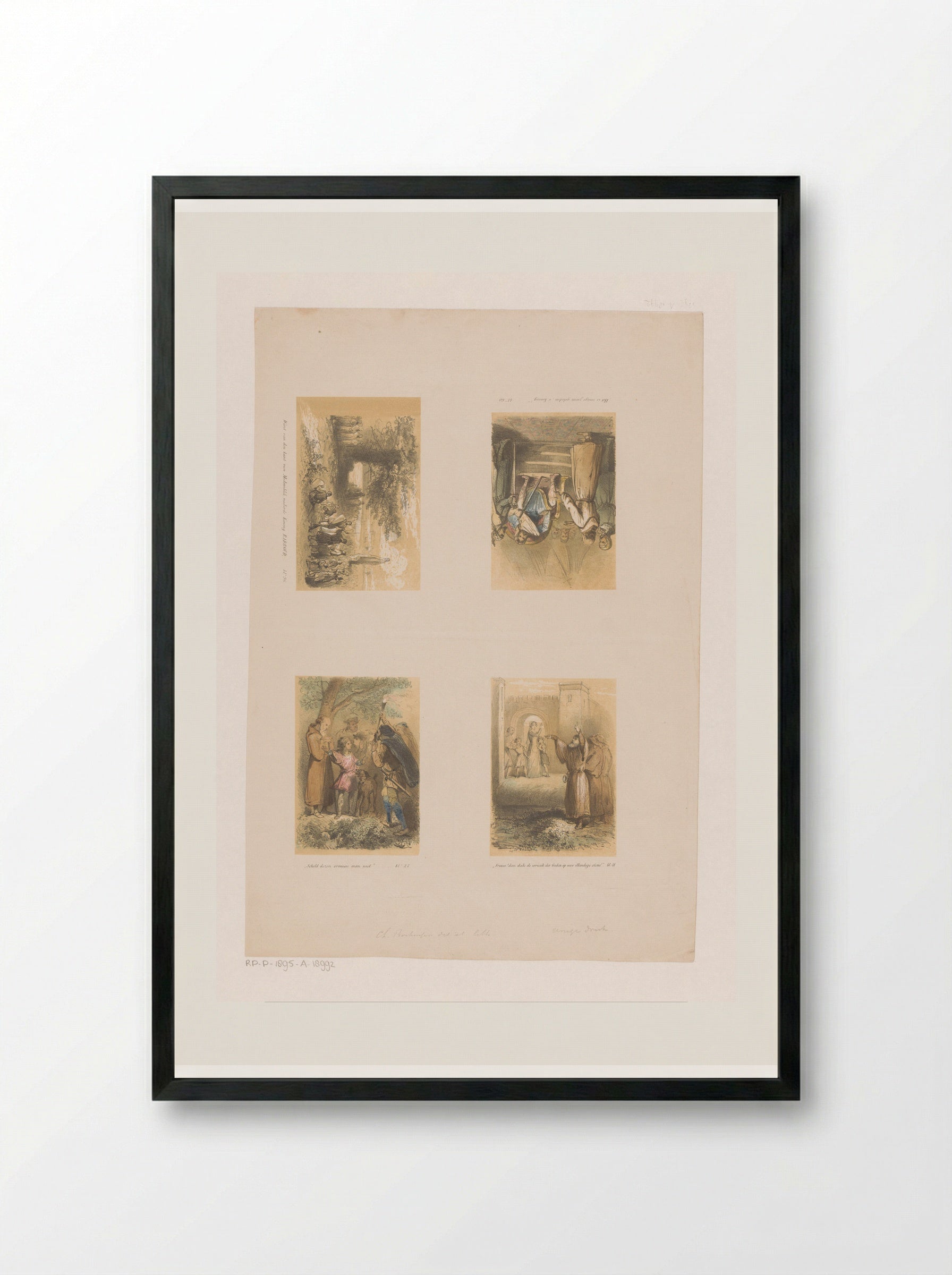 Monniken, een koning en figuren in landschappen - Charles Rochussen - Framed Print Black