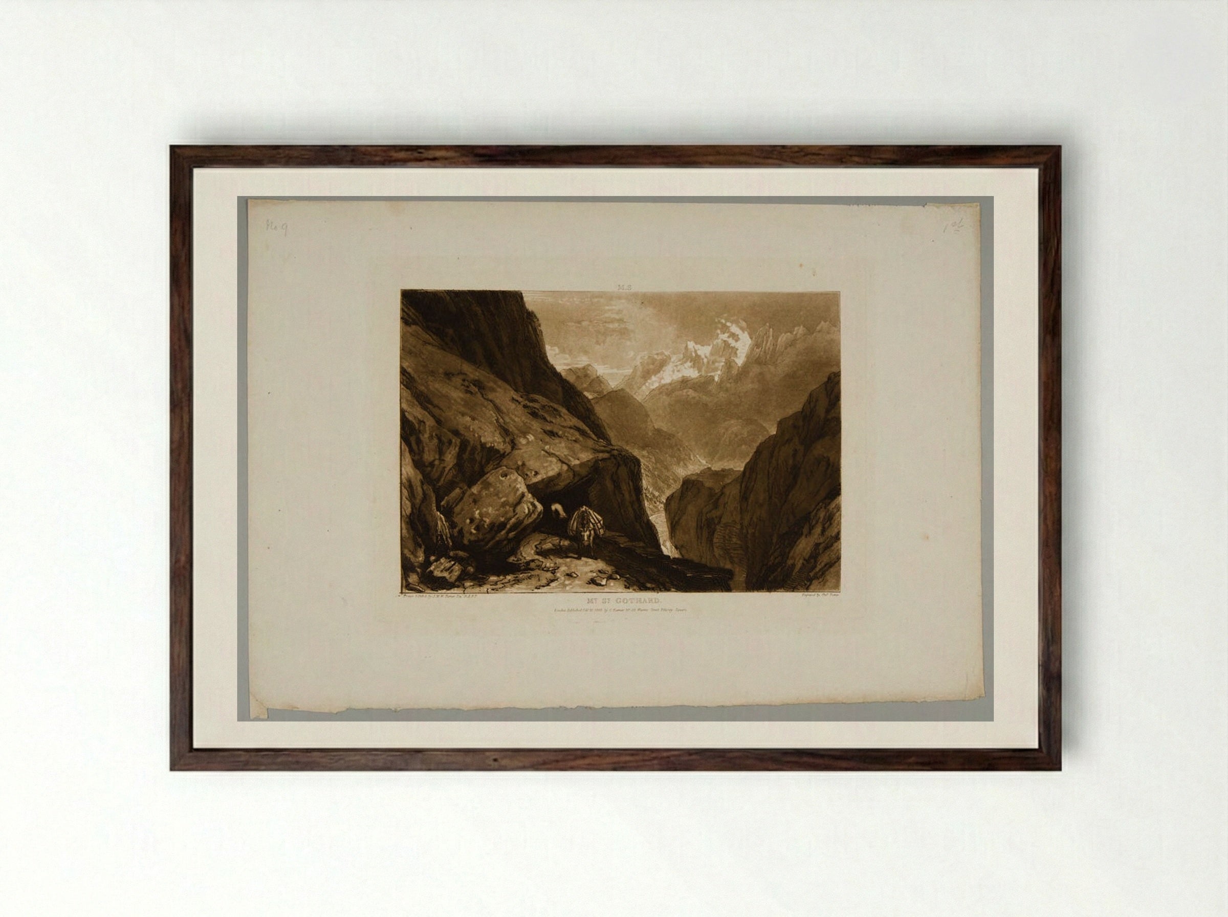 Mont Saint Gothard - Charles Turner - Framed Print Dark Wood