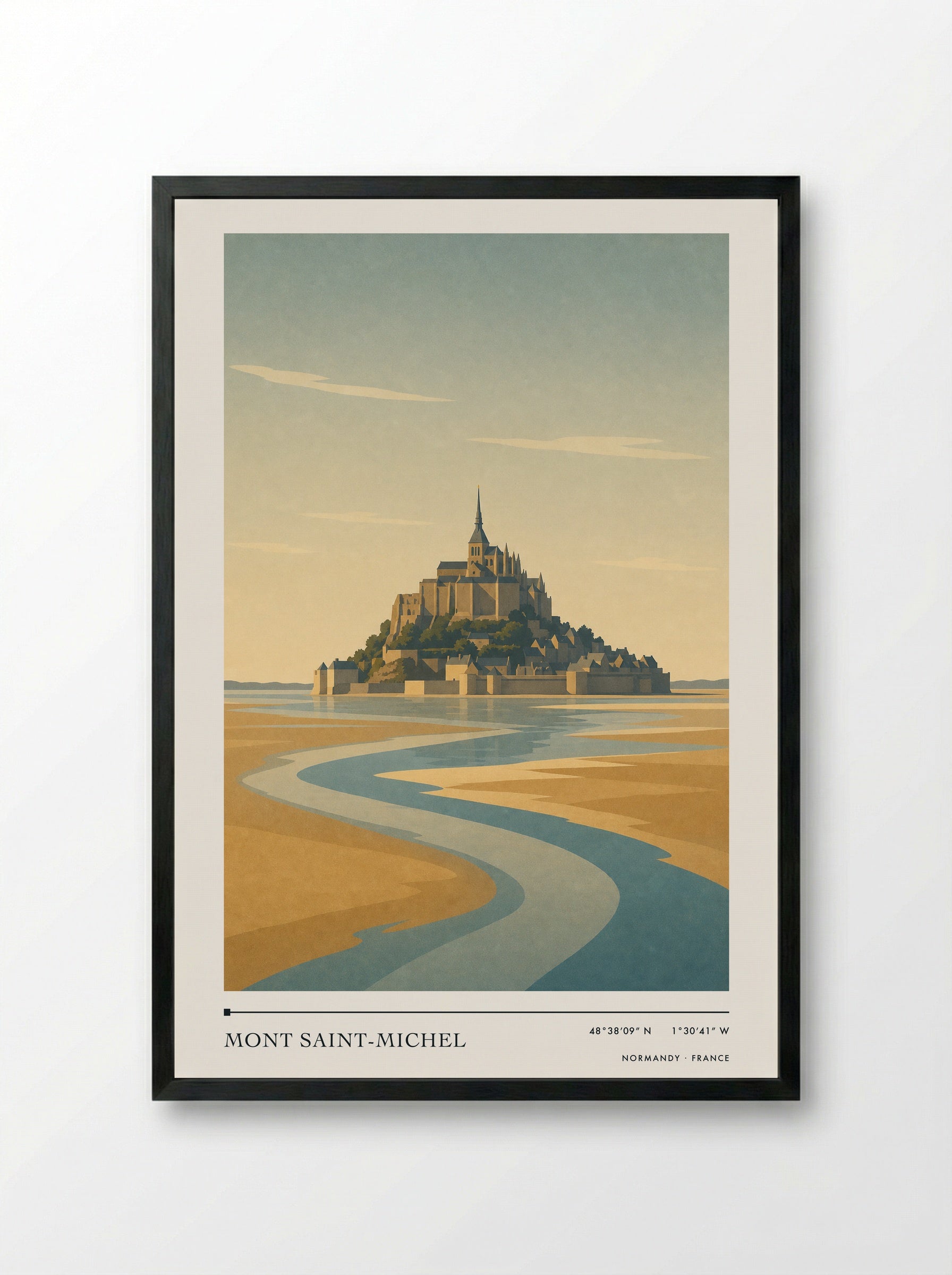 Mont Saint-Michel Travel Poster Artwork - Framed Print Black