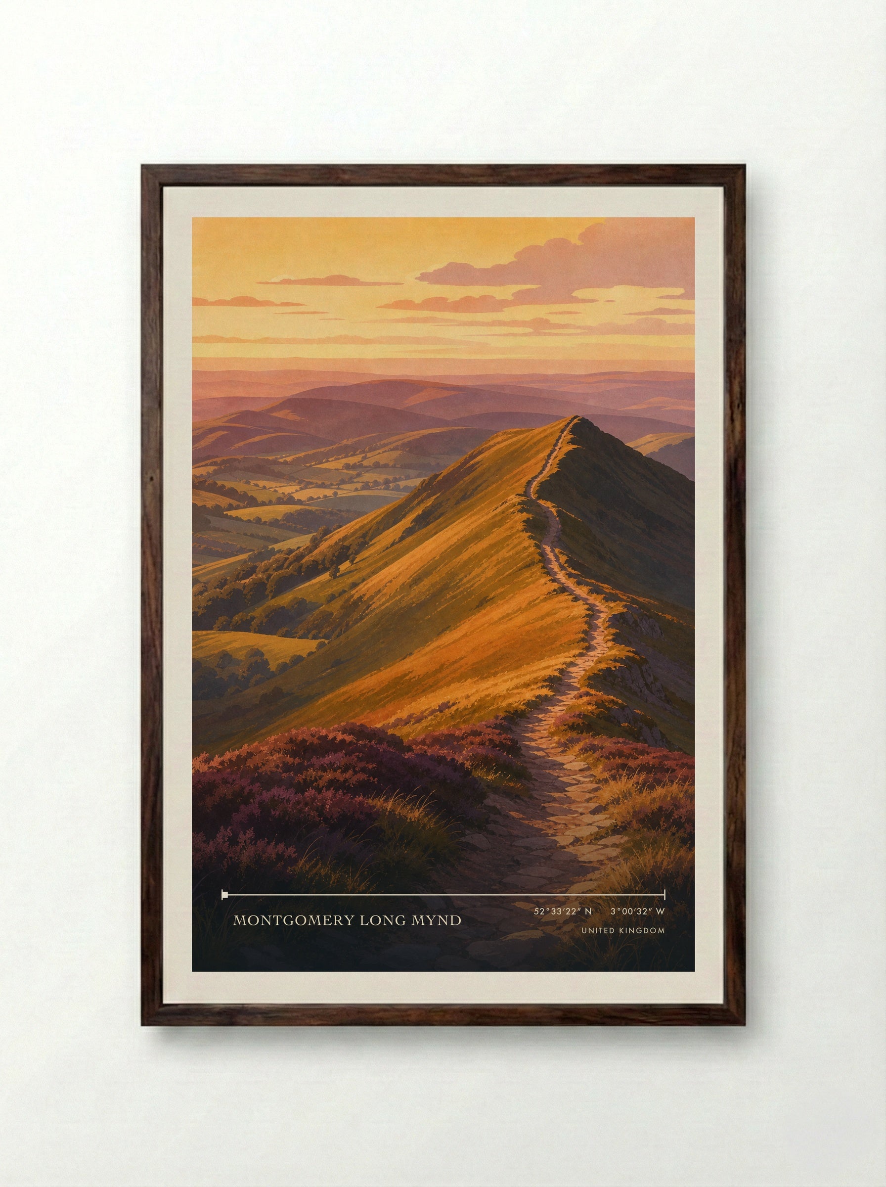 Montgomery Long Mynd United Kingdom Travel Poster - Framed Print Dark Wood