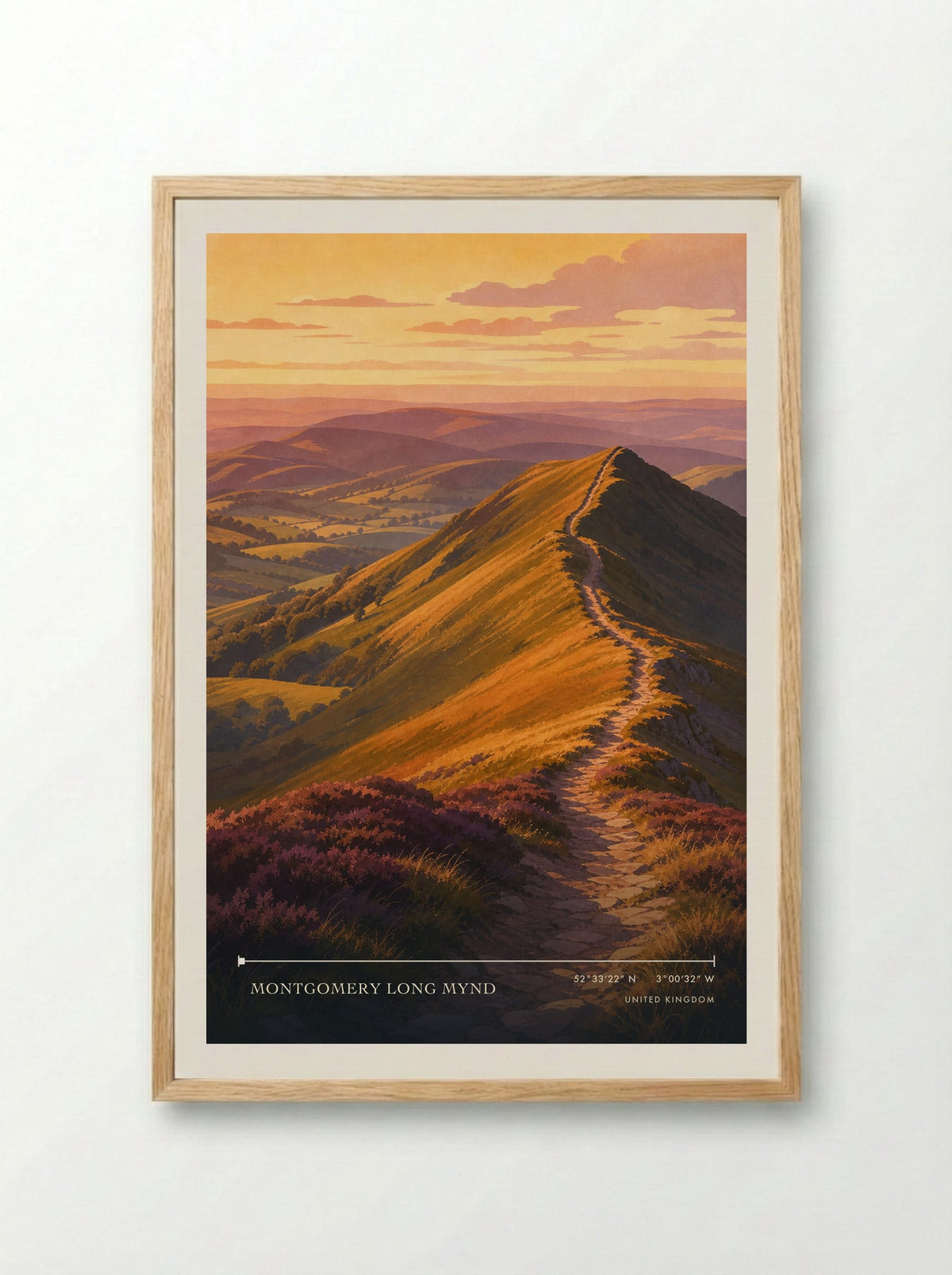Montgomery Long Mynd United Kingdom Travel Poster - Framed Print Wood