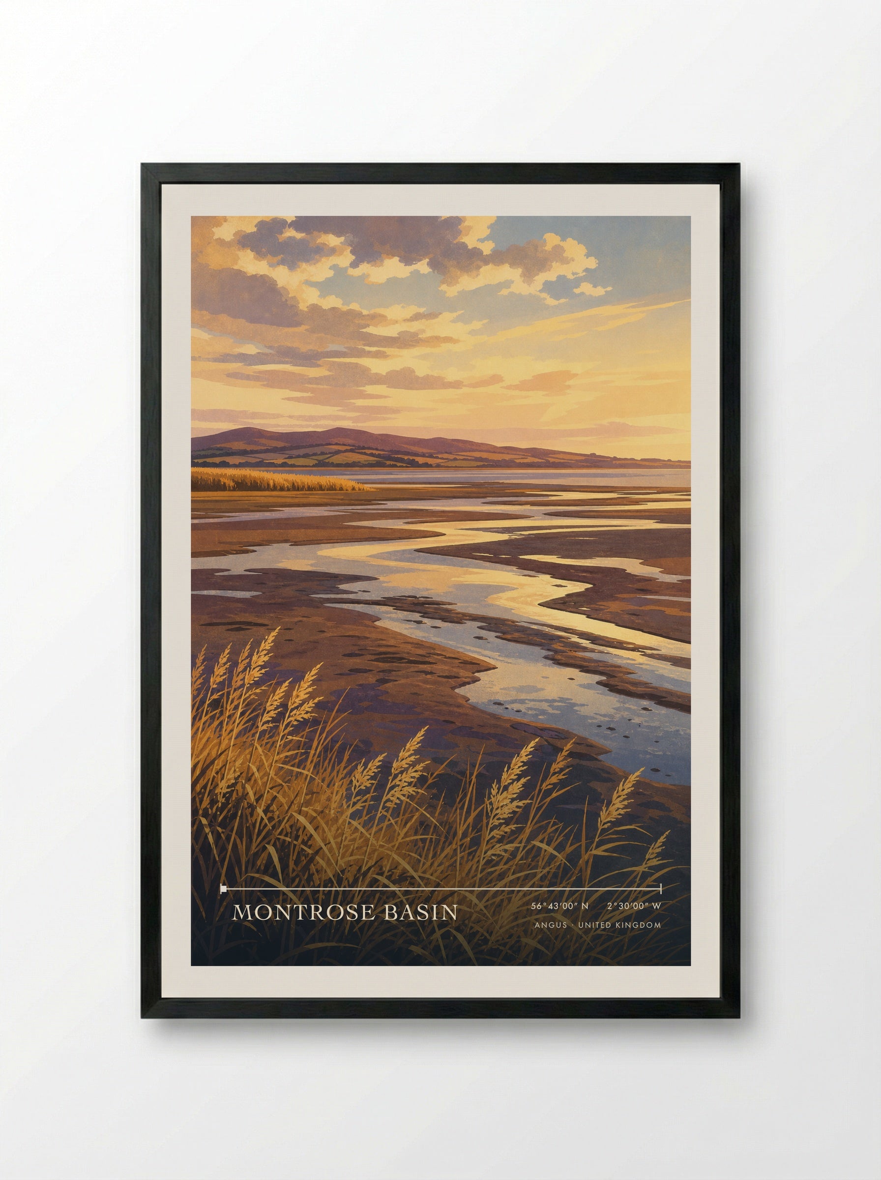 Montrose Basin Angus United Kingdom Travel Poster - Framed Print Black