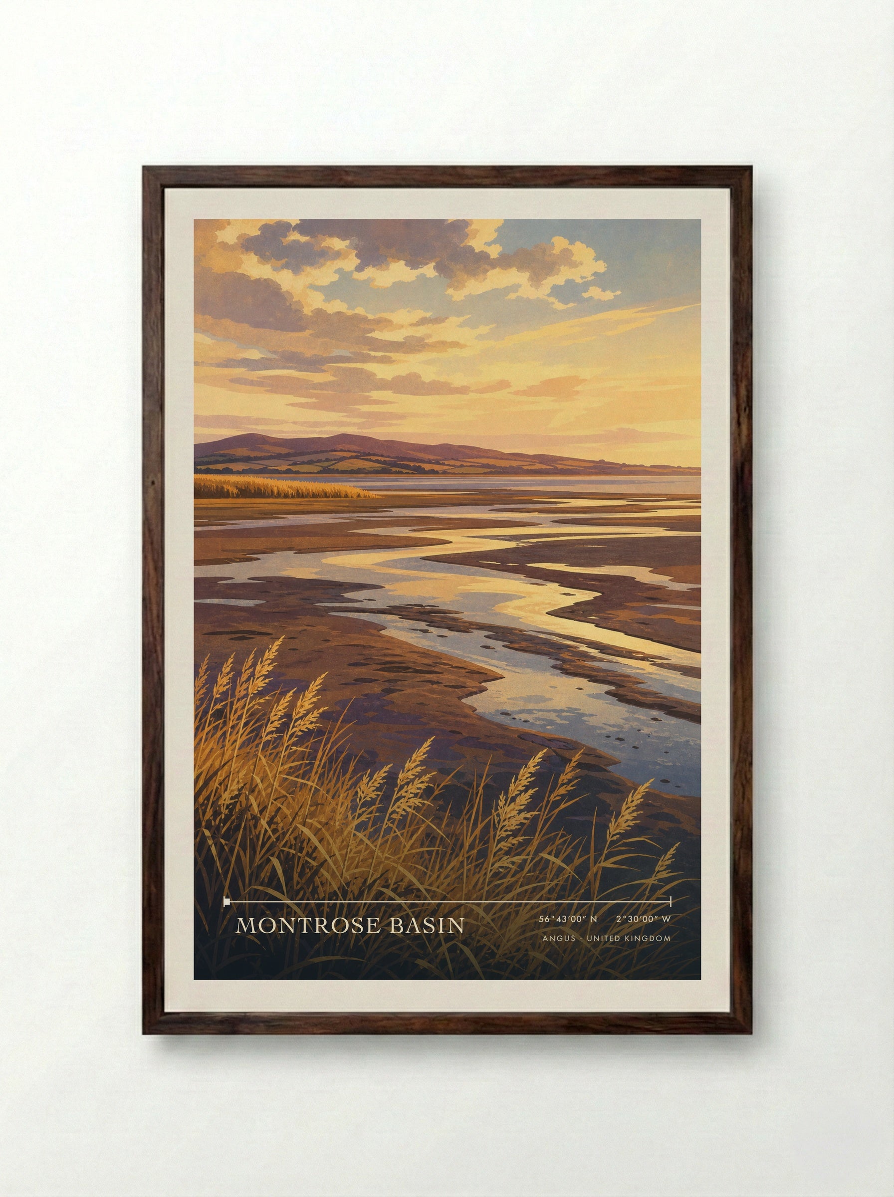 Montrose Basin Angus United Kingdom Travel Poster - Framed Print Dark Wood